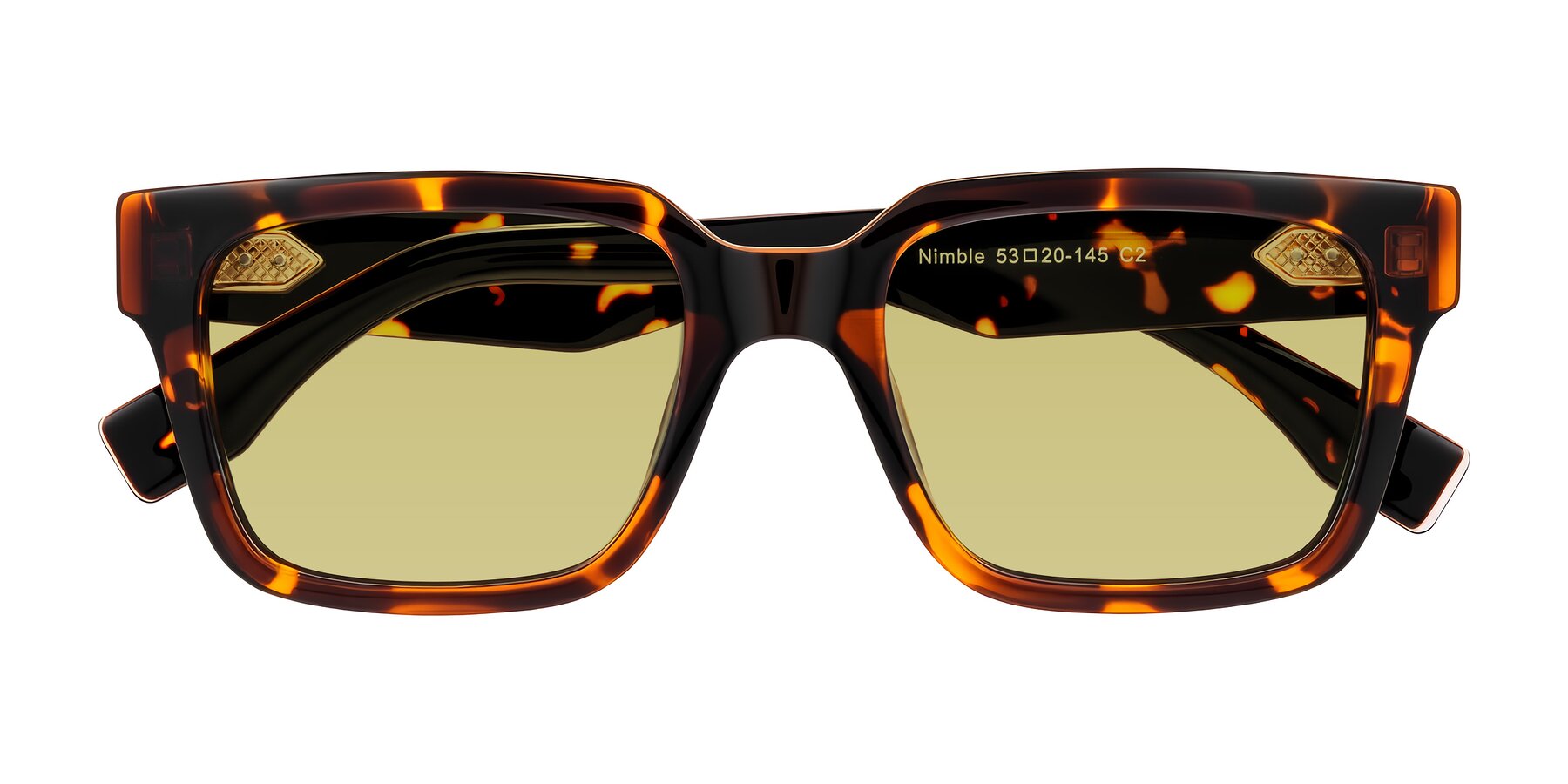 Folded Front of Nimble in Tortoise with Medium Champagne Tinted Lenses