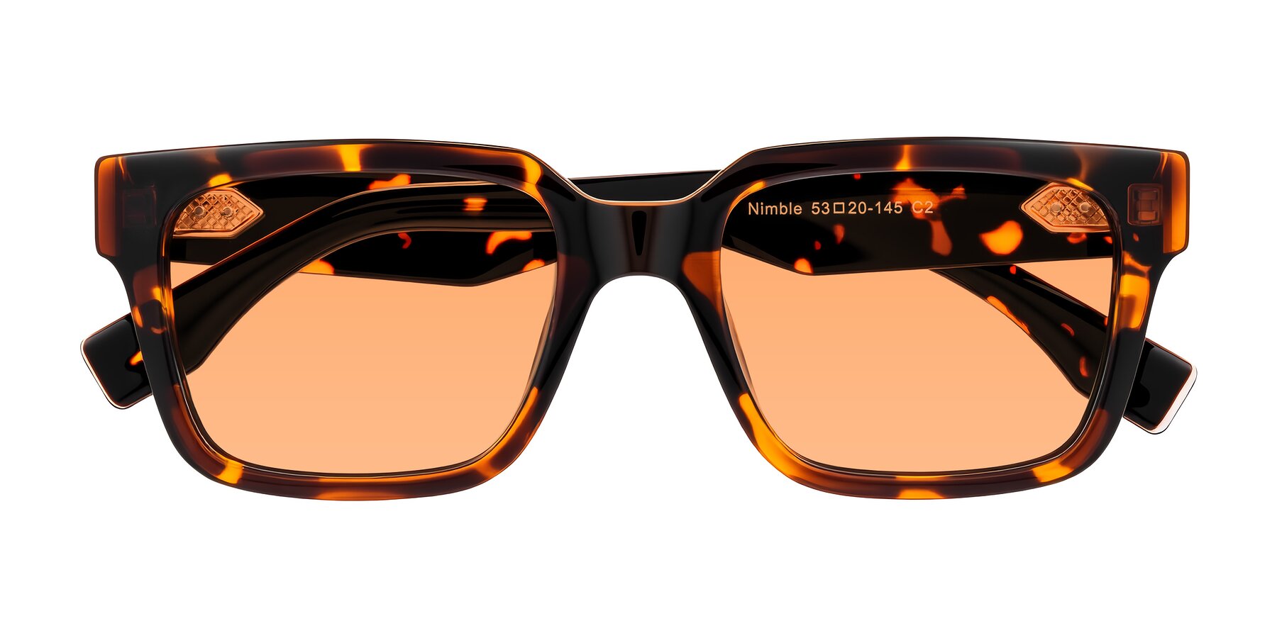 Folded Front of Nimble in Tortoise with Medium Orange Tinted Lenses