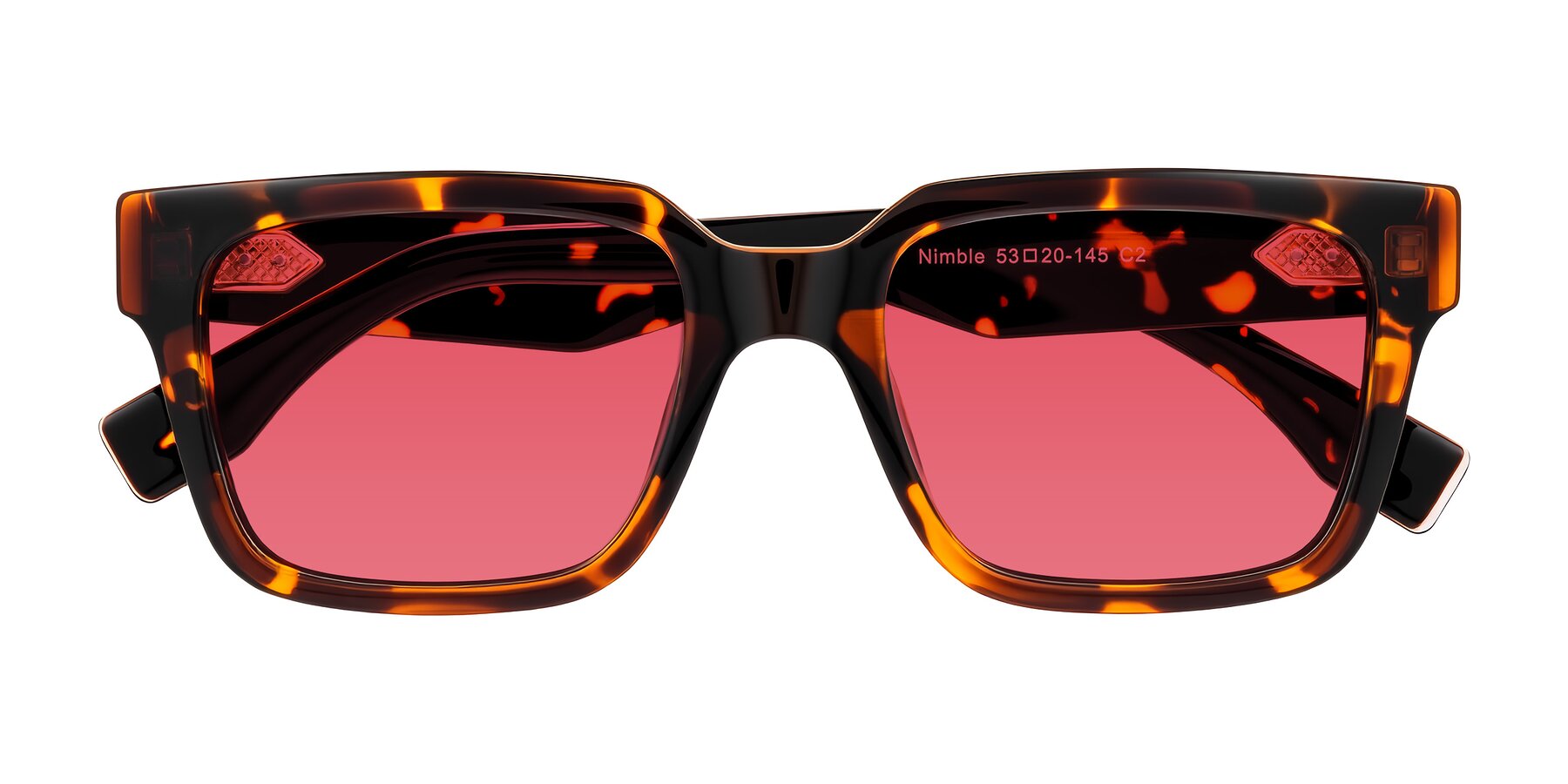 Folded Front of Nimble in Tortoise with Red Tinted Lenses