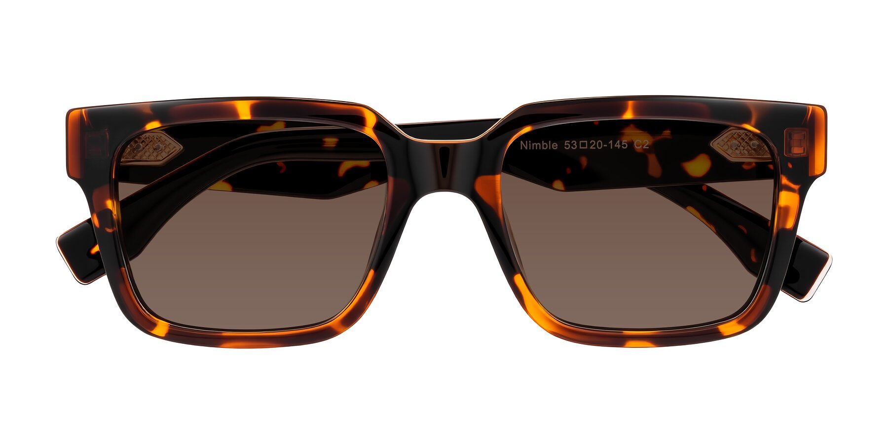 Folded Front of Nimble in Tortoise with Brown Tinted Lenses