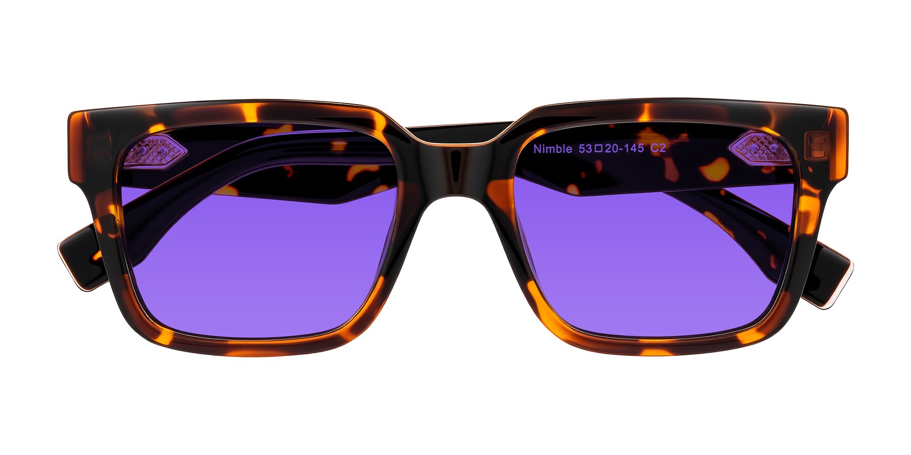 Folded Front of Nimble in Tortoise with Purple Tinted Lenses