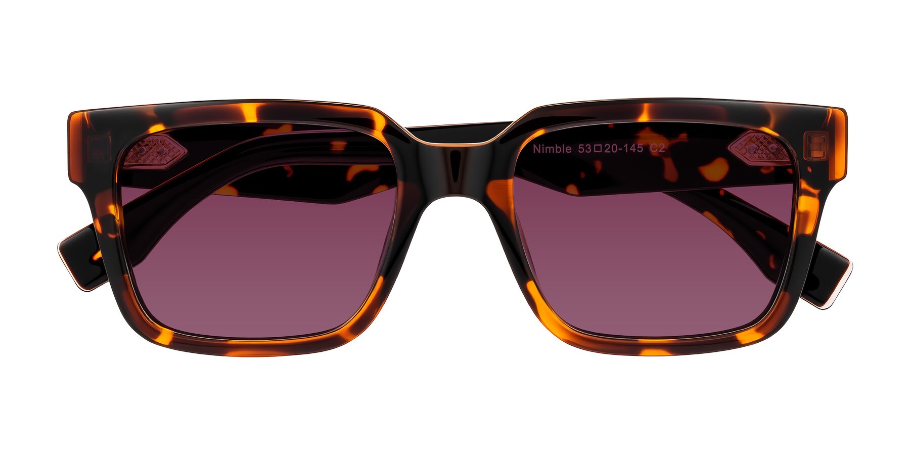Folded Front of Nimble in Tortoise with Wine Tinted Lenses