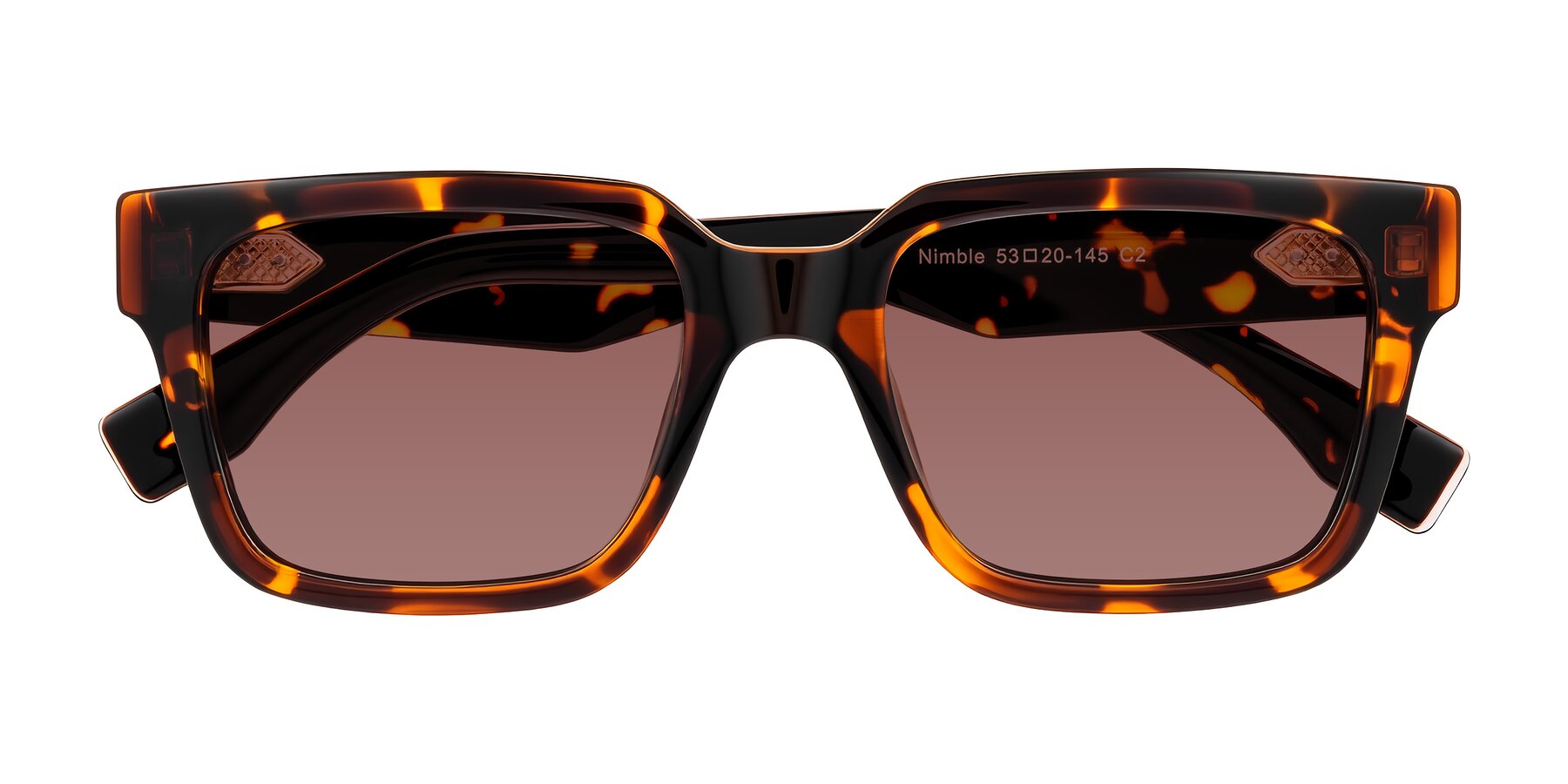 Folded Front of Nimble in Tortoise with Garnet Tinted Lenses