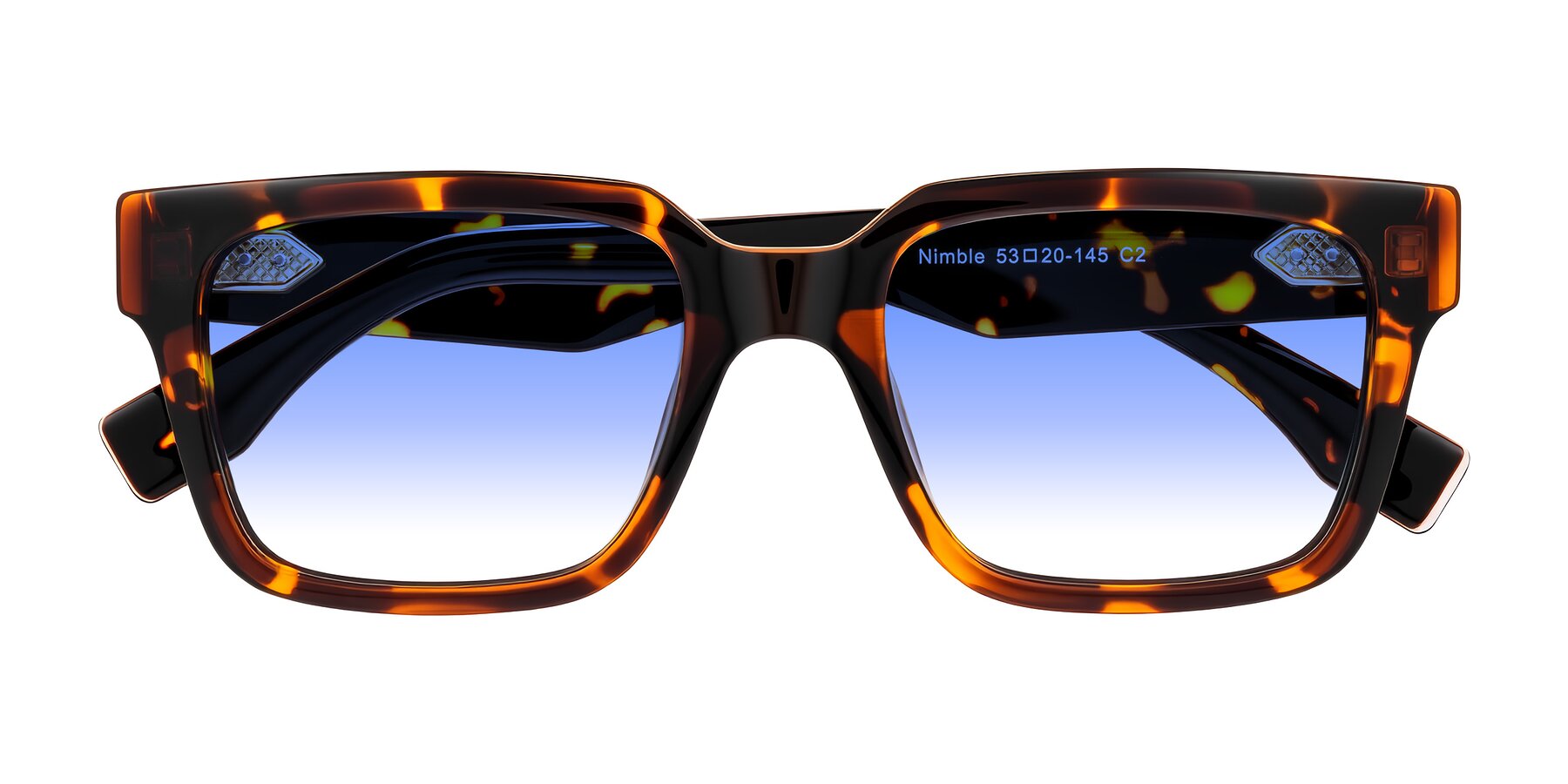 Folded Front of Nimble in Tortoise with Blue Gradient Lenses