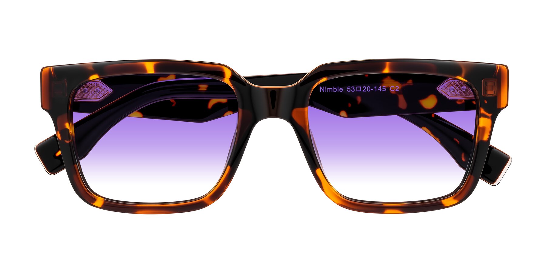 Folded Front of Nimble in Tortoise with Purple Gradient Lenses