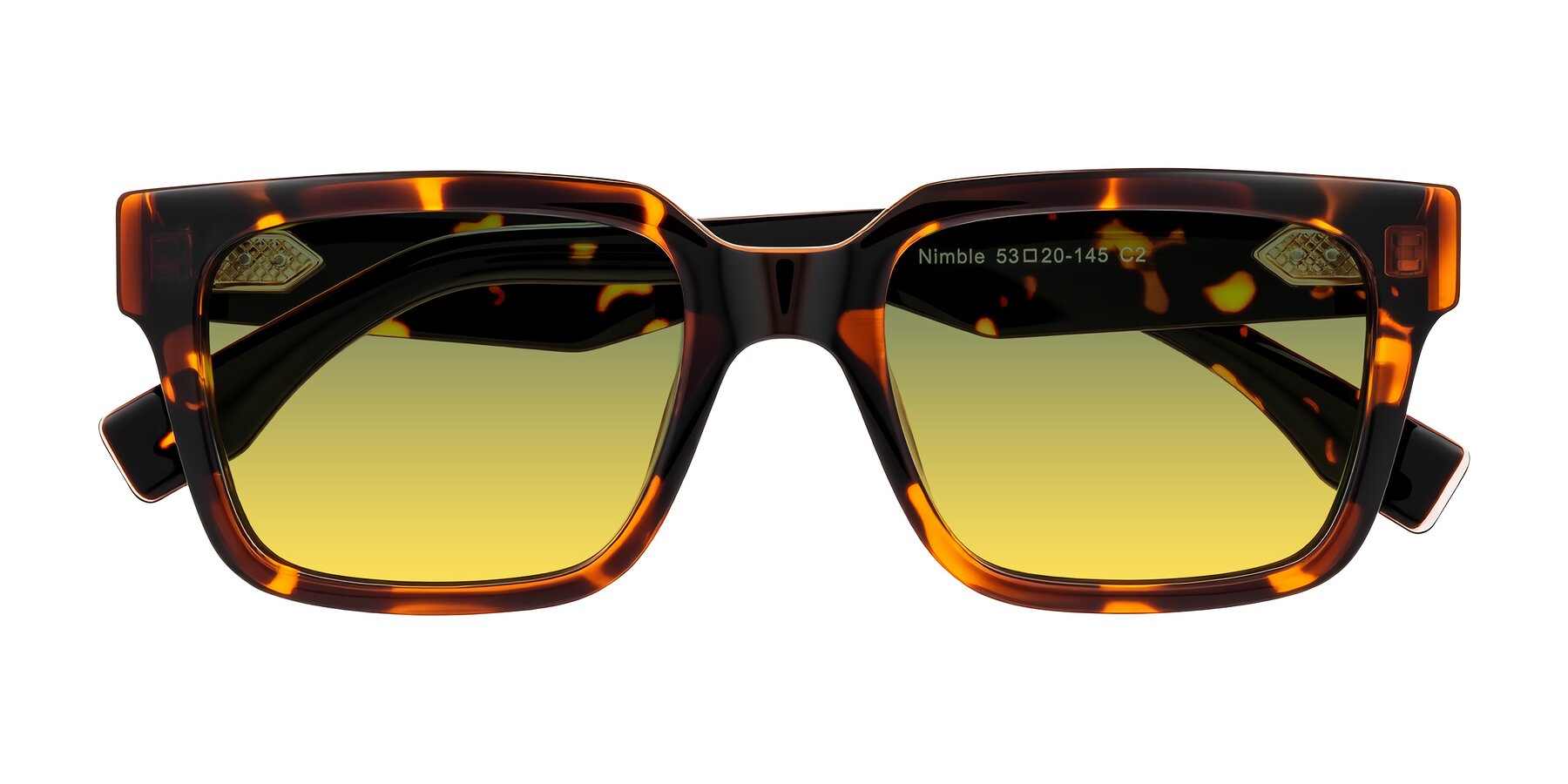 Folded Front of Nimble in Tortoise with Green / Yellow Gradient Lenses