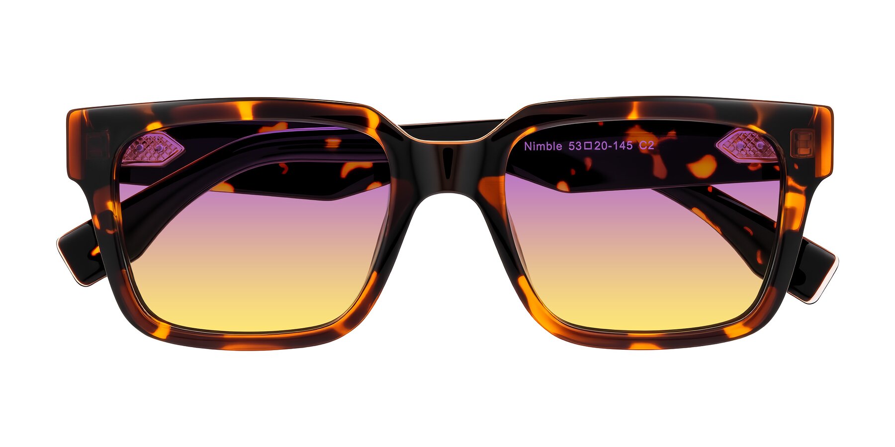 Folded Front of Nimble in Tortoise with Purple / Yellow Gradient Lenses