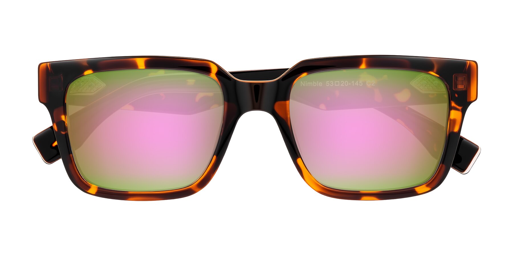 Folded Front of Nimble in Tortoise with Pink Mirrored Lenses