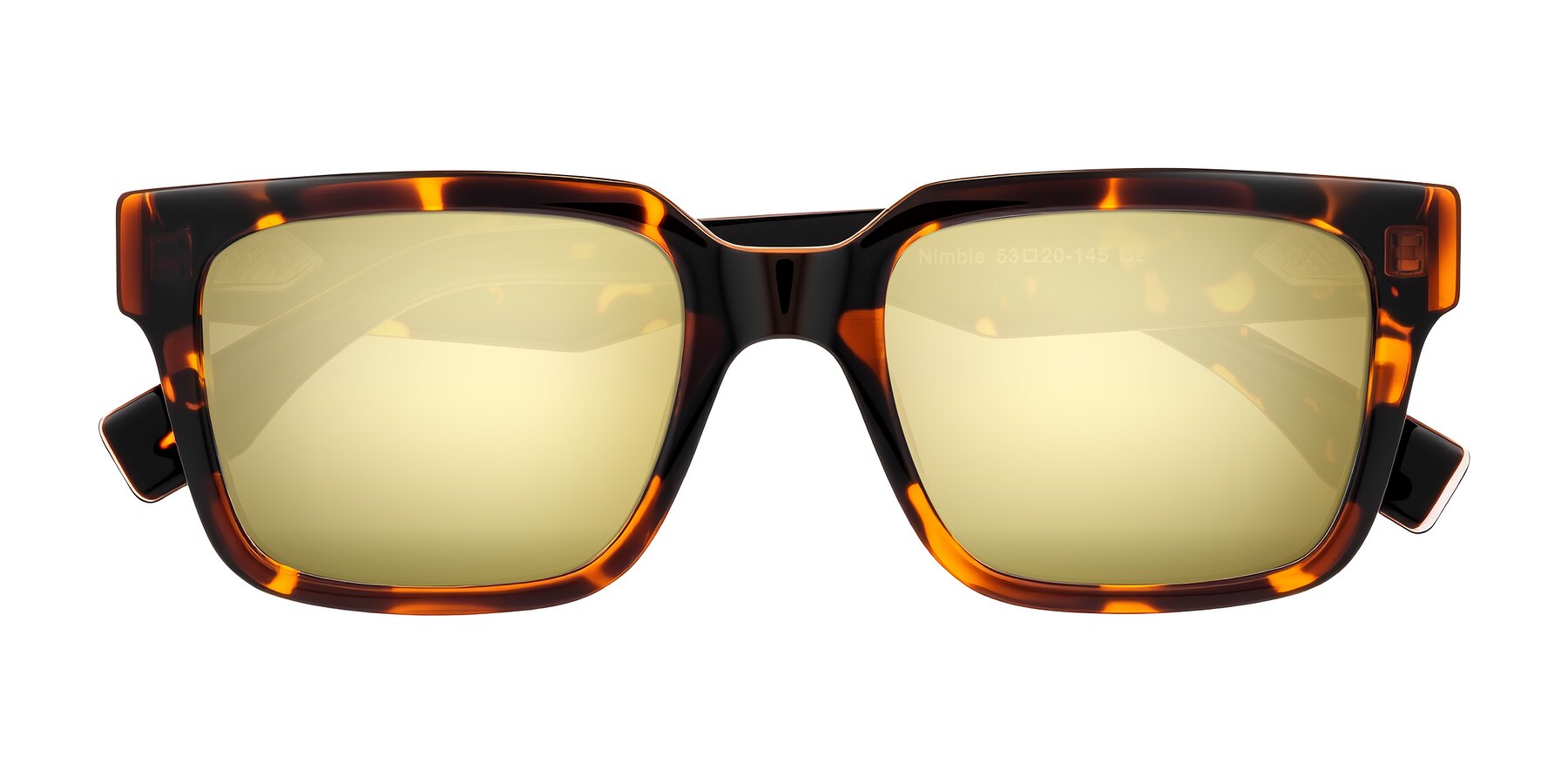 Folded Front of Nimble in Tortoise with Gold Mirrored Lenses