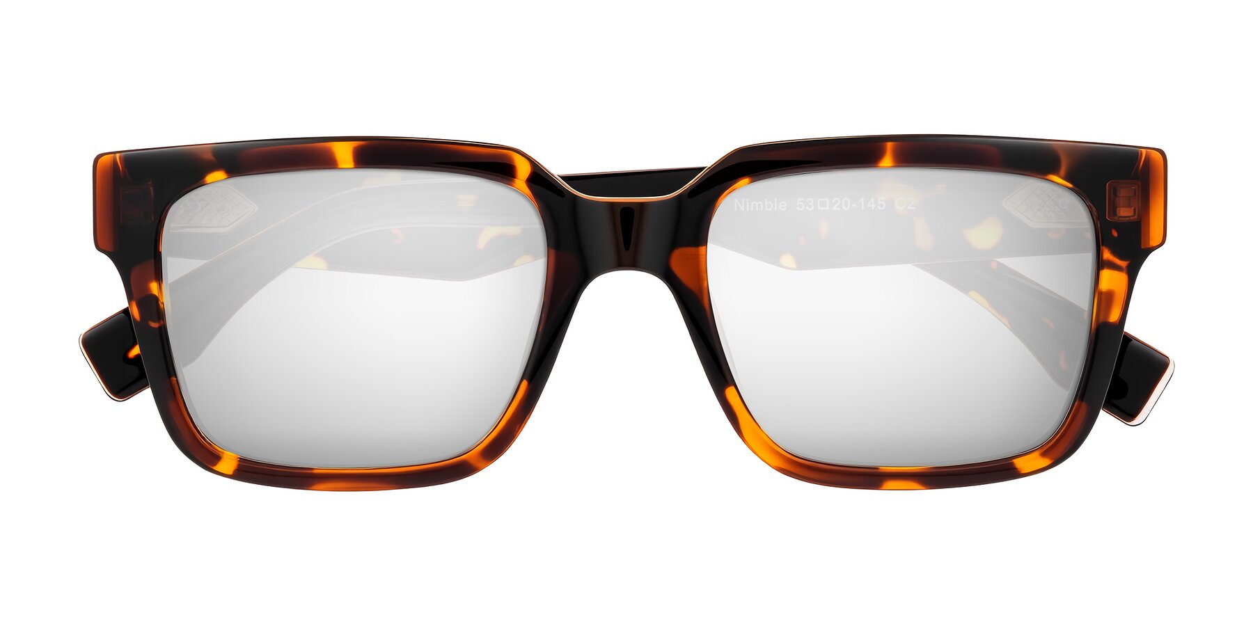 Folded Front of Nimble in Tortoise with Silver Mirrored Lenses