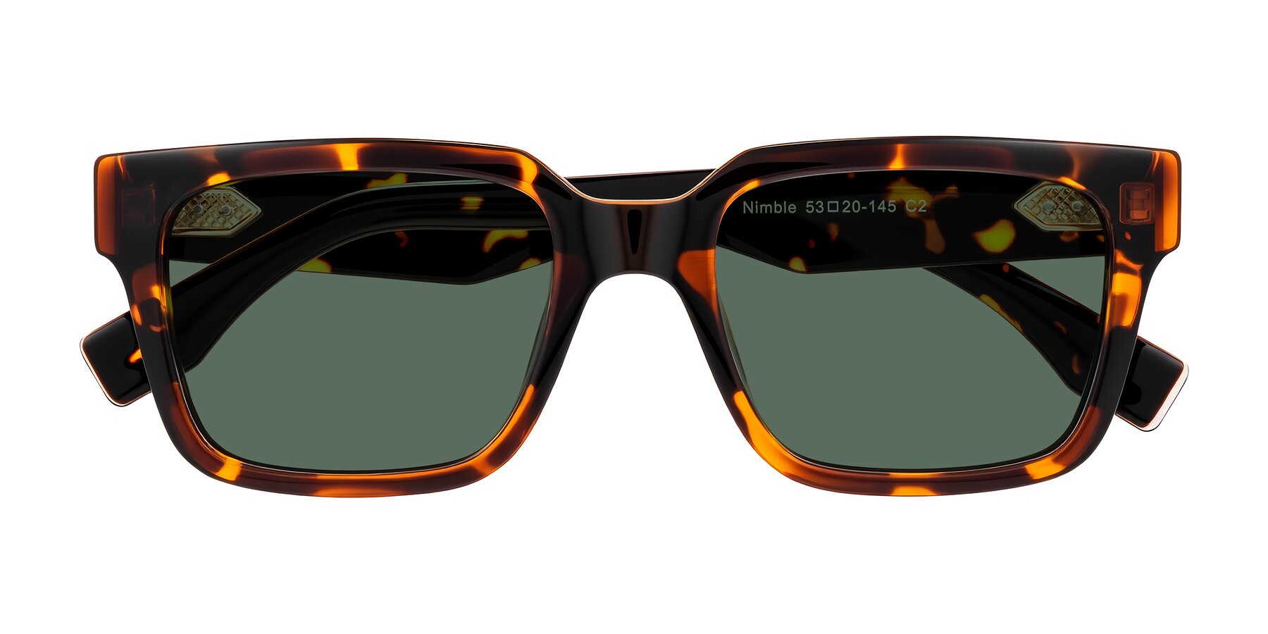 Folded Front of Nimble in Tortoise with Green Polarized Lenses