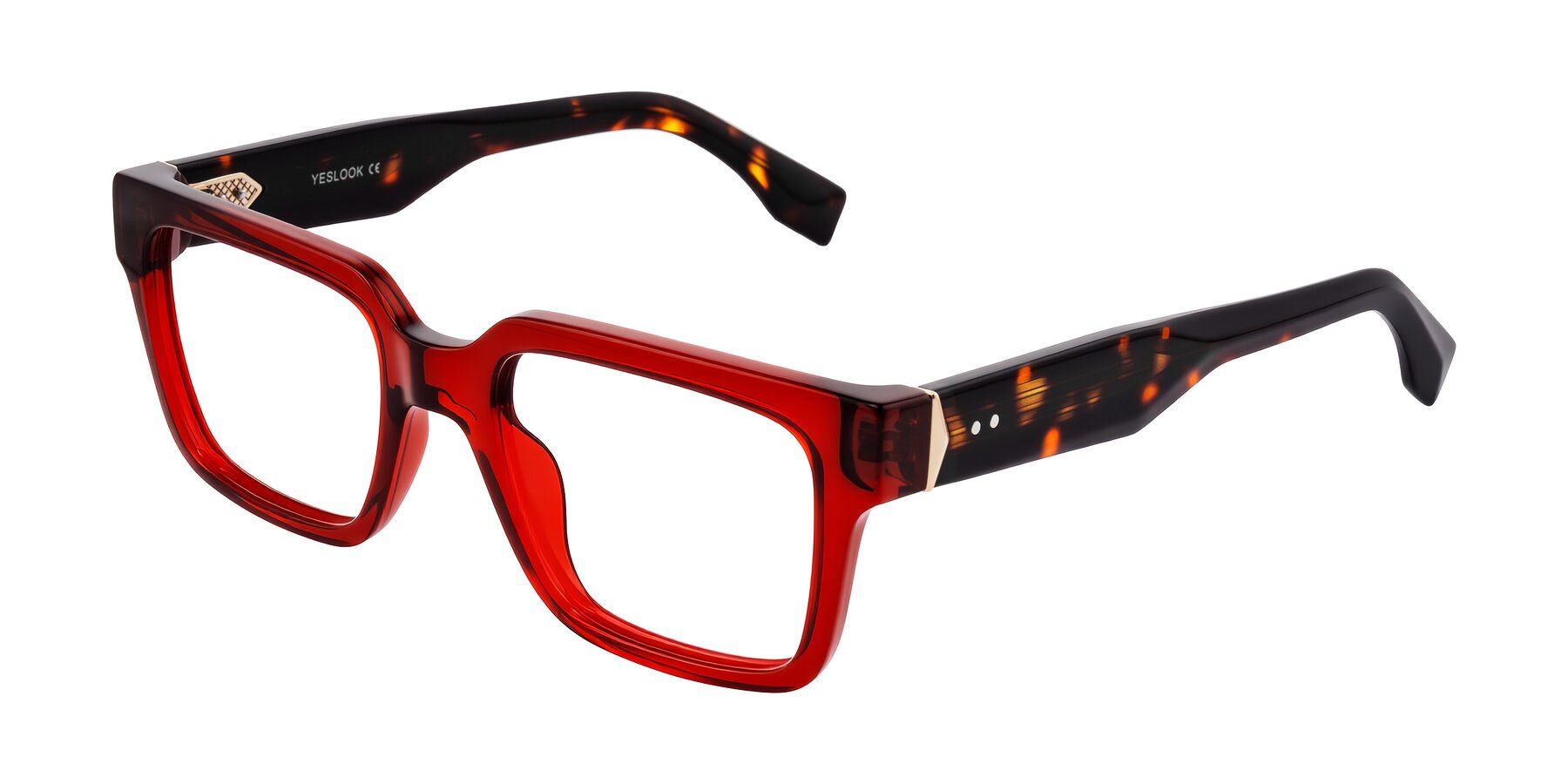 Angle of Nimble in Wine/Tortoise with Clear Eyeglass Lenses