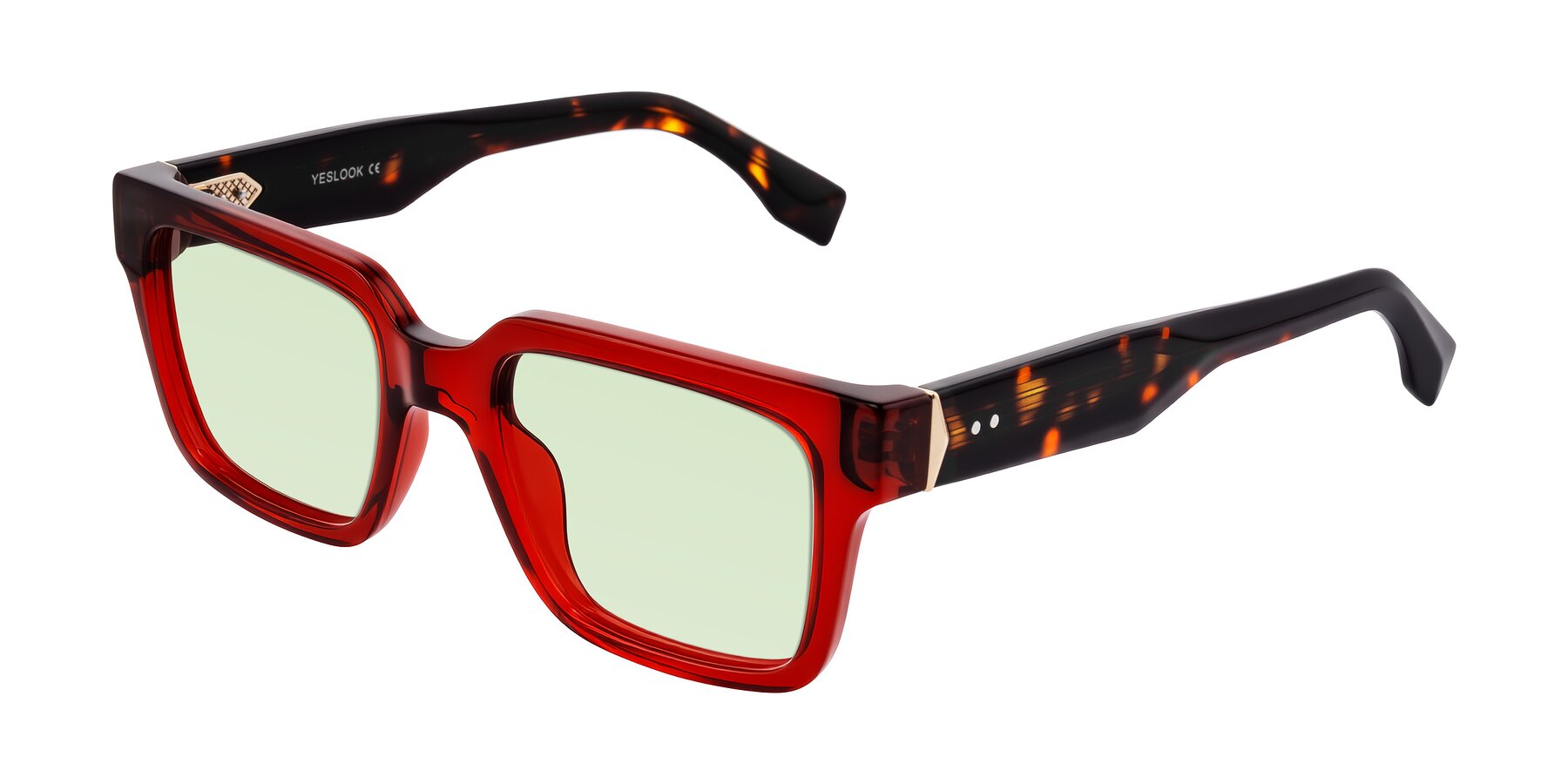 Angle of Nimble in Wine/Tortoise with Light Green Tinted Lenses