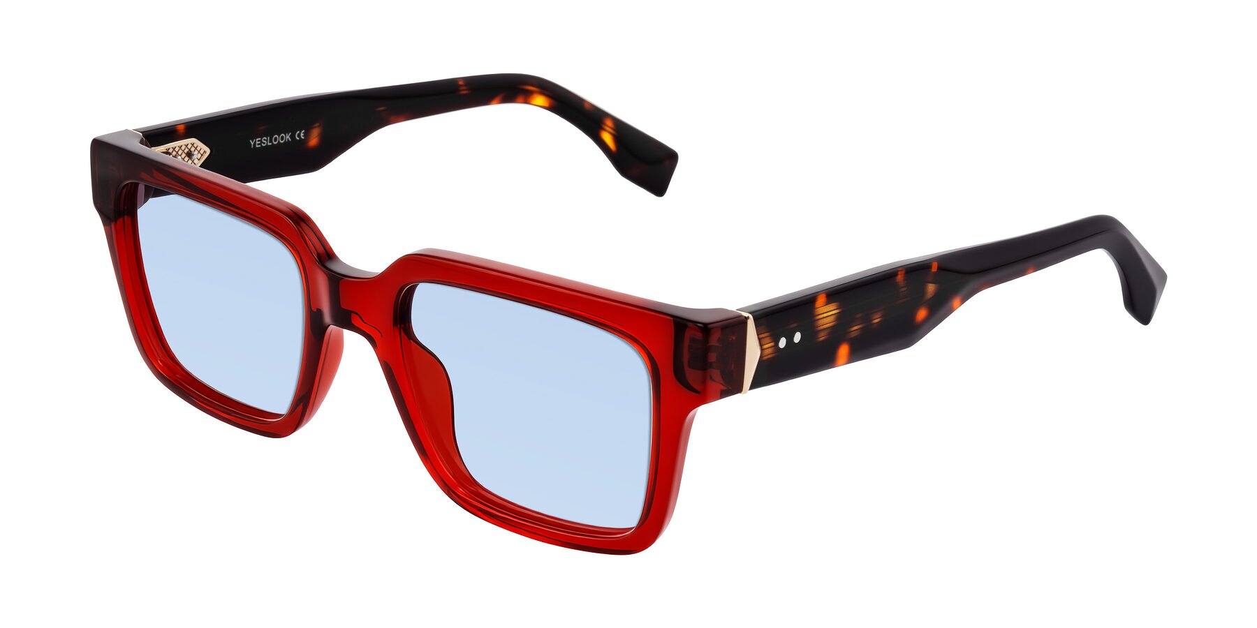 Angle of Nimble in Wine/Tortoise with Light Blue Tinted Lenses