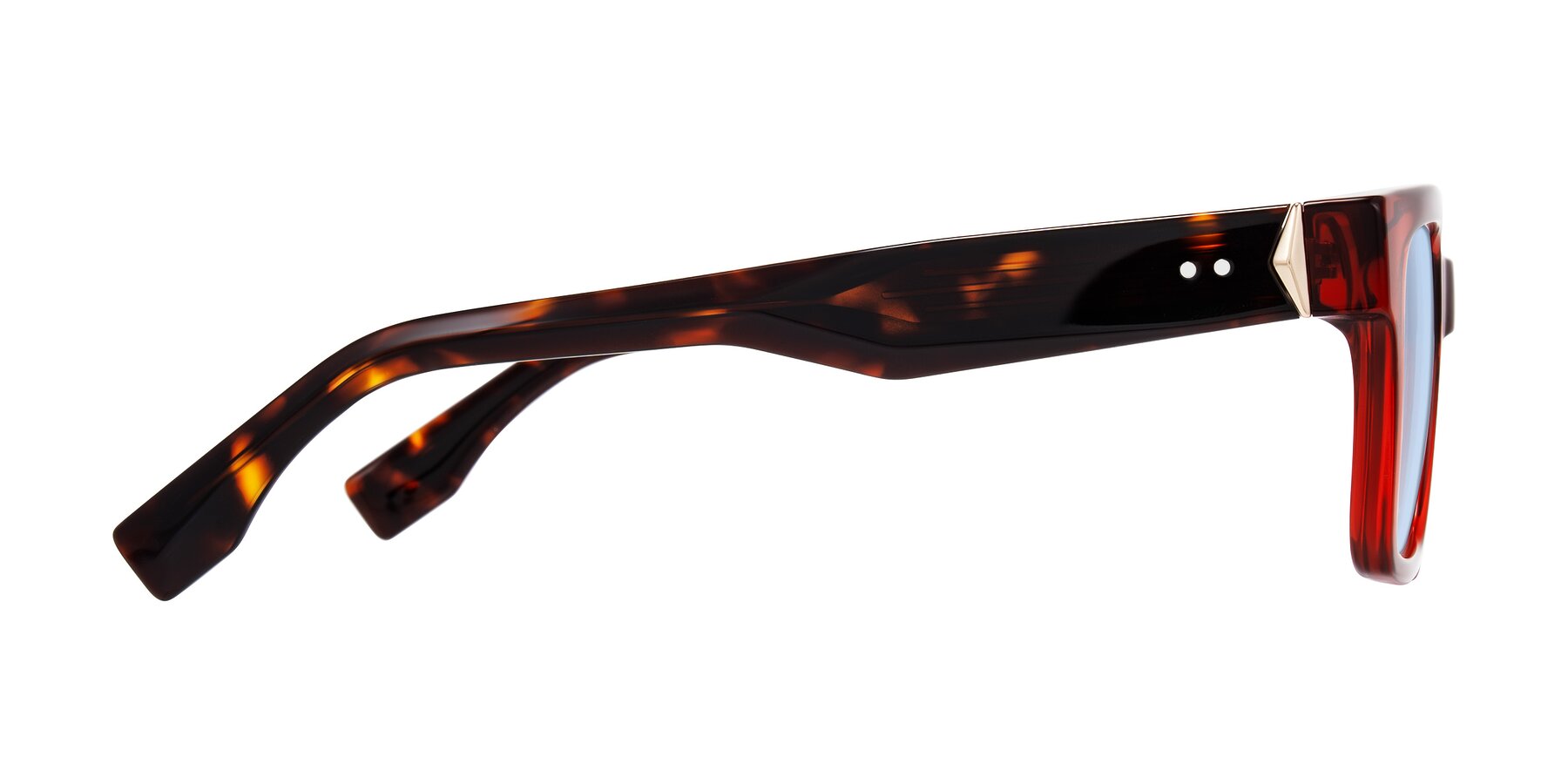 Side of Nimble in Wine/Tortoise with Light Blue Tinted Lenses