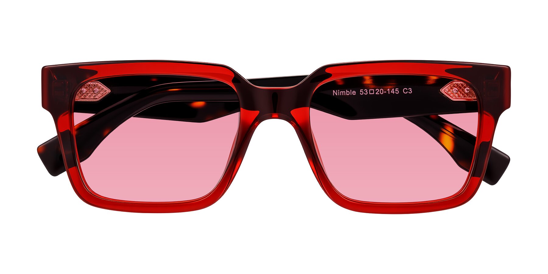 Folded Front of Nimble in Wine/Tortoise with Pink Tinted Lenses