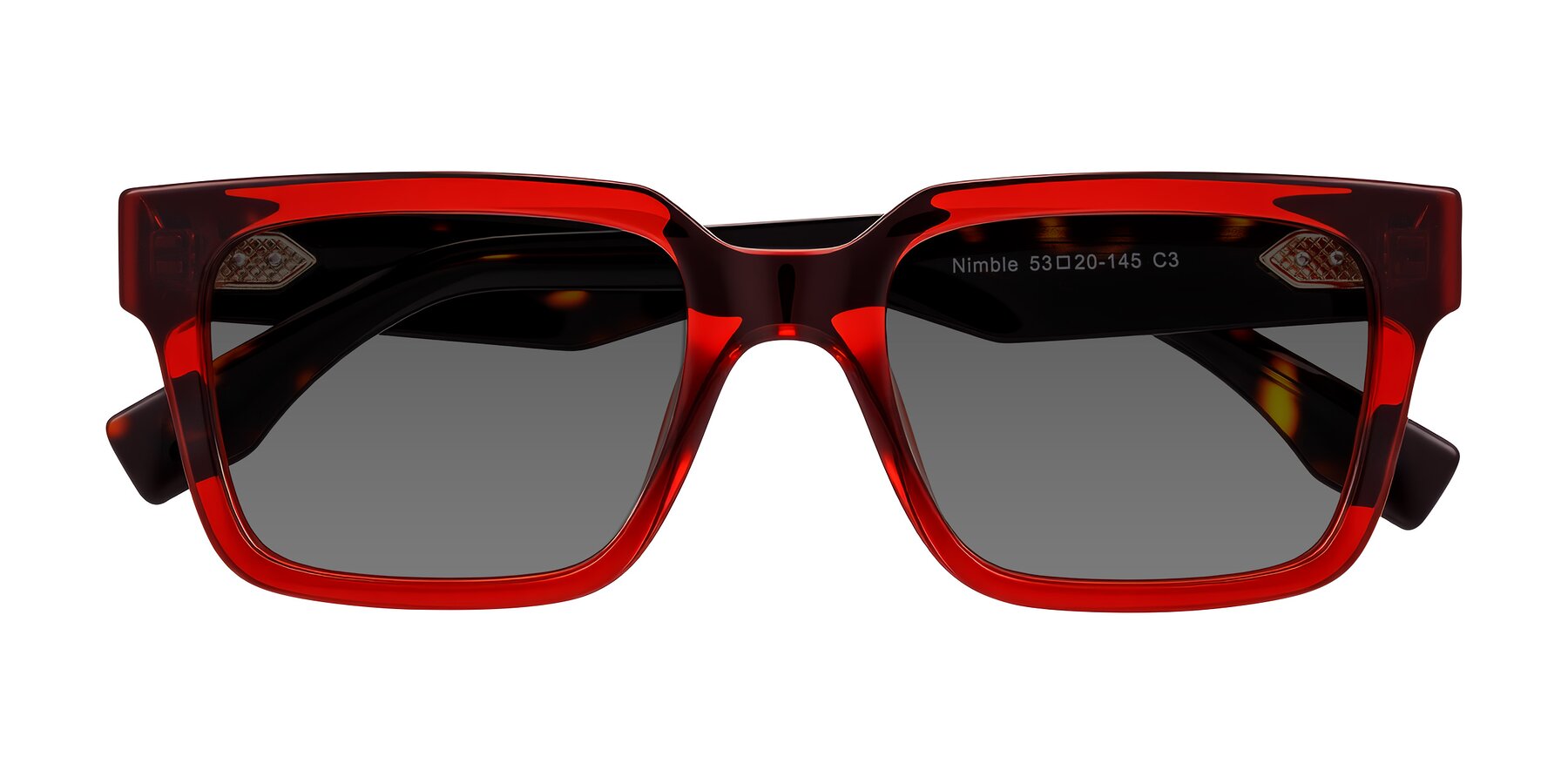 Folded Front of Nimble in Wine/Tortoise with Medium Gray Tinted Lenses