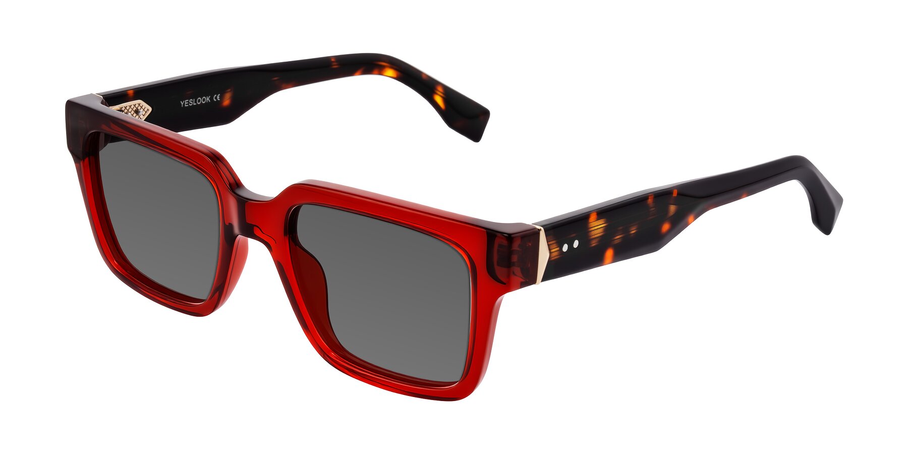 Angle of Nimble in Wine/Tortoise with Medium Gray Tinted Lenses