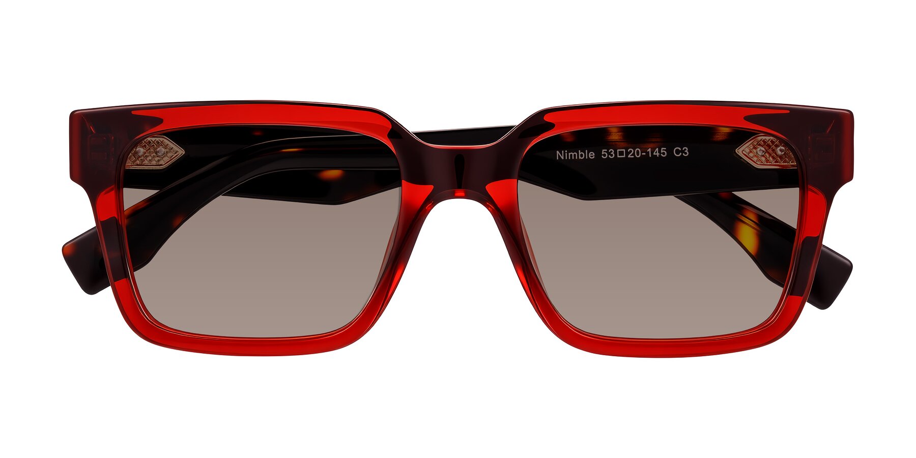 Folded Front of Nimble in Wine/Tortoise with Medium Brown Tinted Lenses