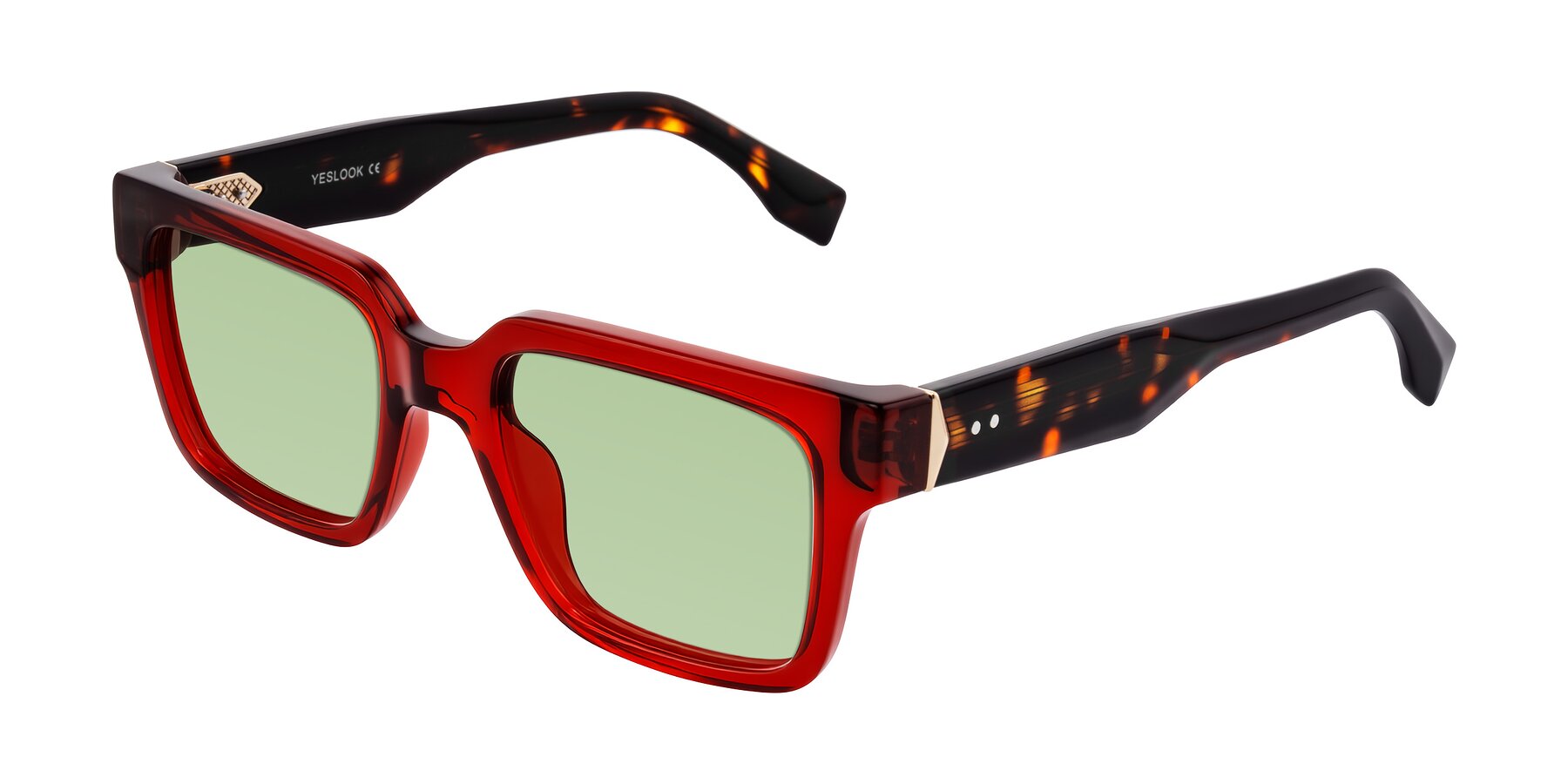 Angle of Nimble in Wine/Tortoise with Medium Green Tinted Lenses