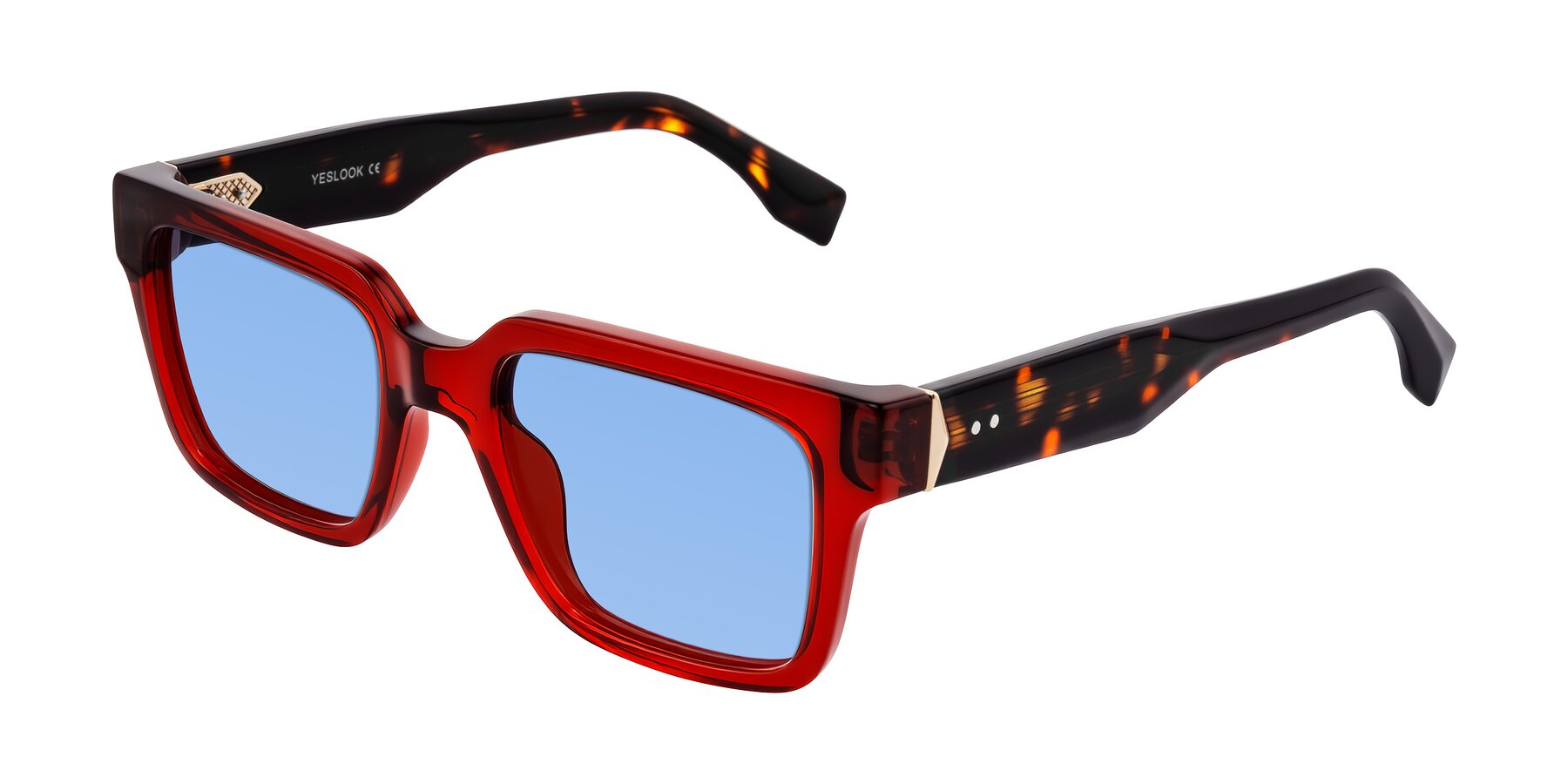 Angle of Nimble in Wine/Tortoise with Medium Blue Tinted Lenses
