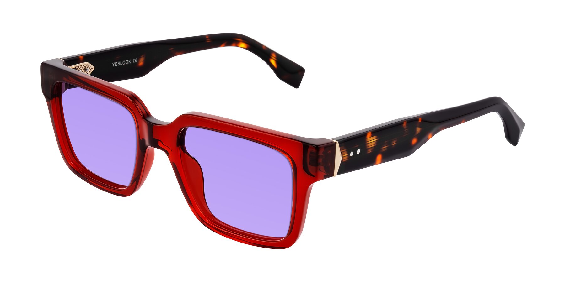 Angle of Nimble in Wine/Tortoise with Medium Purple Tinted Lenses
