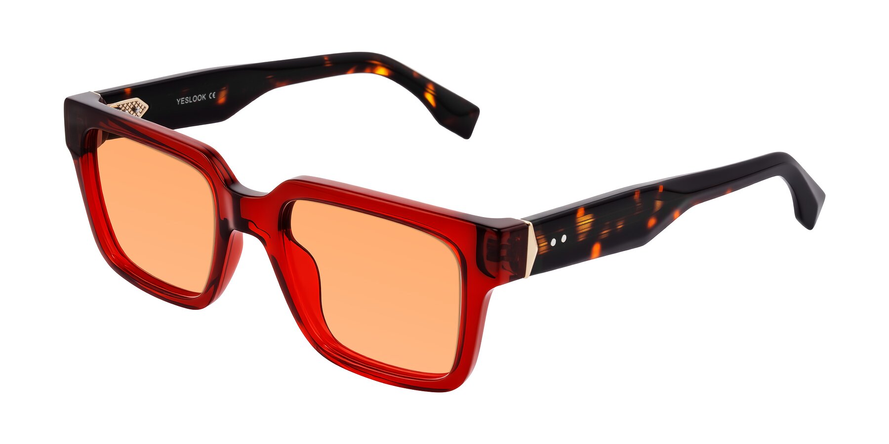 Angle of Nimble in Wine/Tortoise with Medium Orange Tinted Lenses