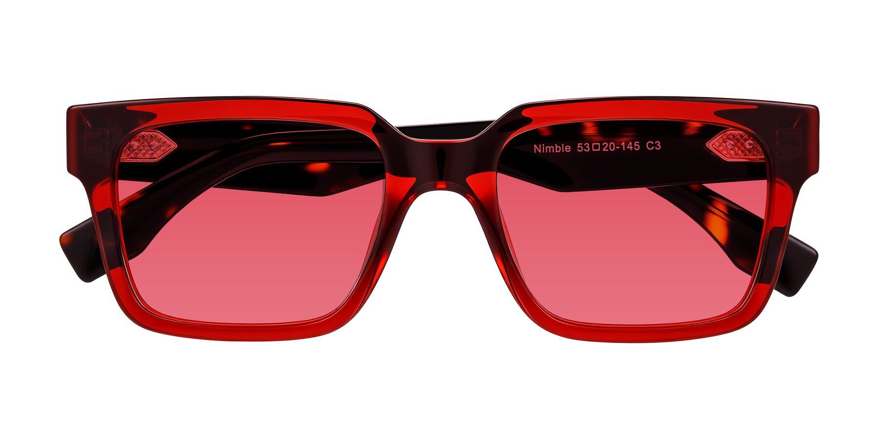 Folded Front of Nimble in Wine/Tortoise with Red Tinted Lenses