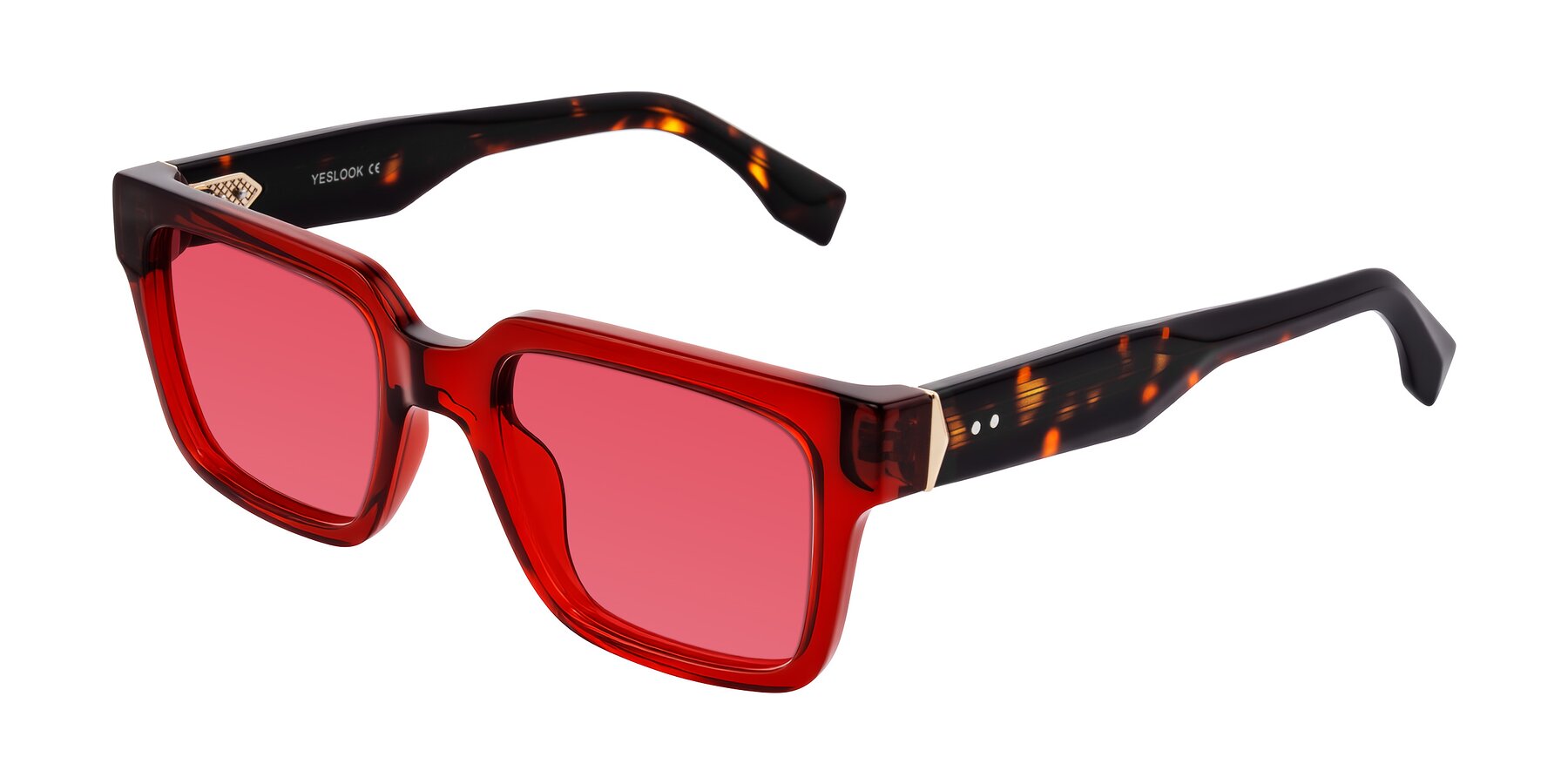 Angle of Nimble in Wine/Tortoise with Red Tinted Lenses