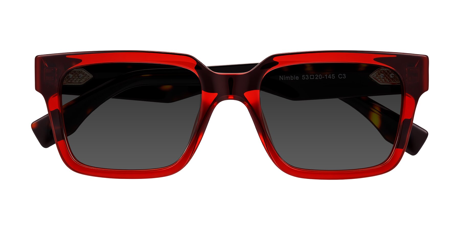 Folded Front of Nimble in Wine/Tortoise with Gray Tinted Lenses