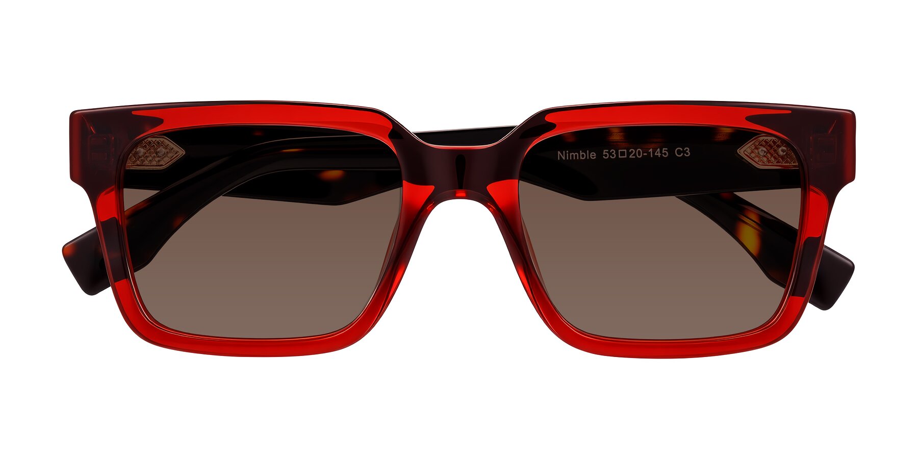 Folded Front of Nimble in Wine/Tortoise with Brown Tinted Lenses