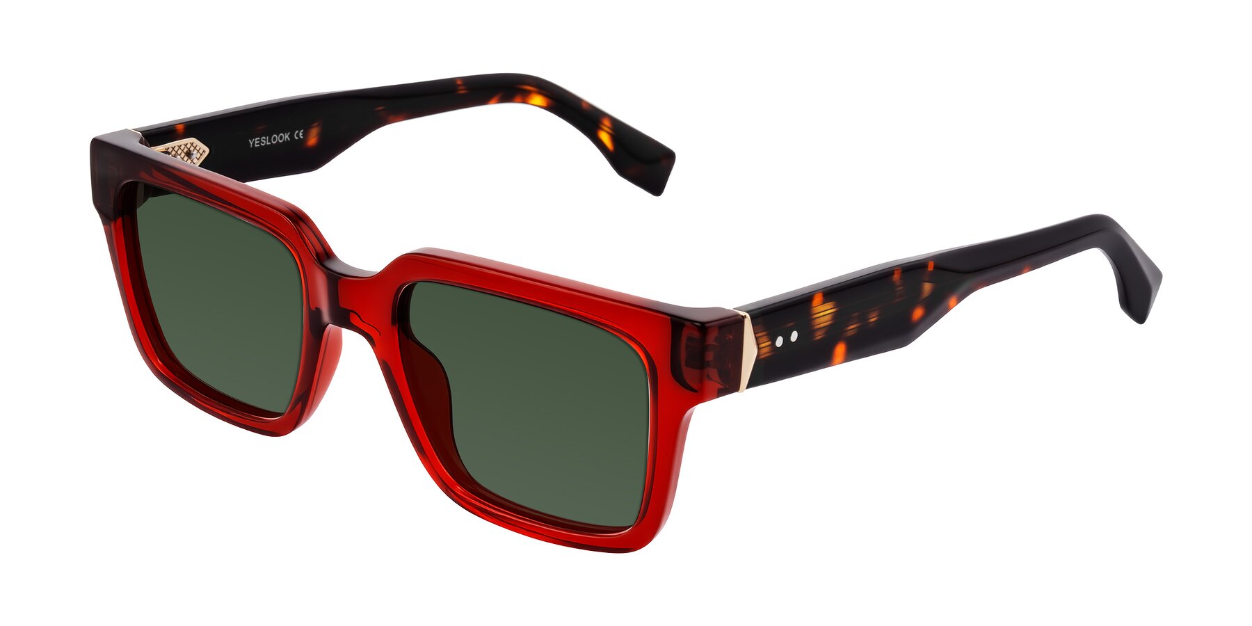 Angle of Nimble in Wine/Tortoise with Green Tinted Lenses