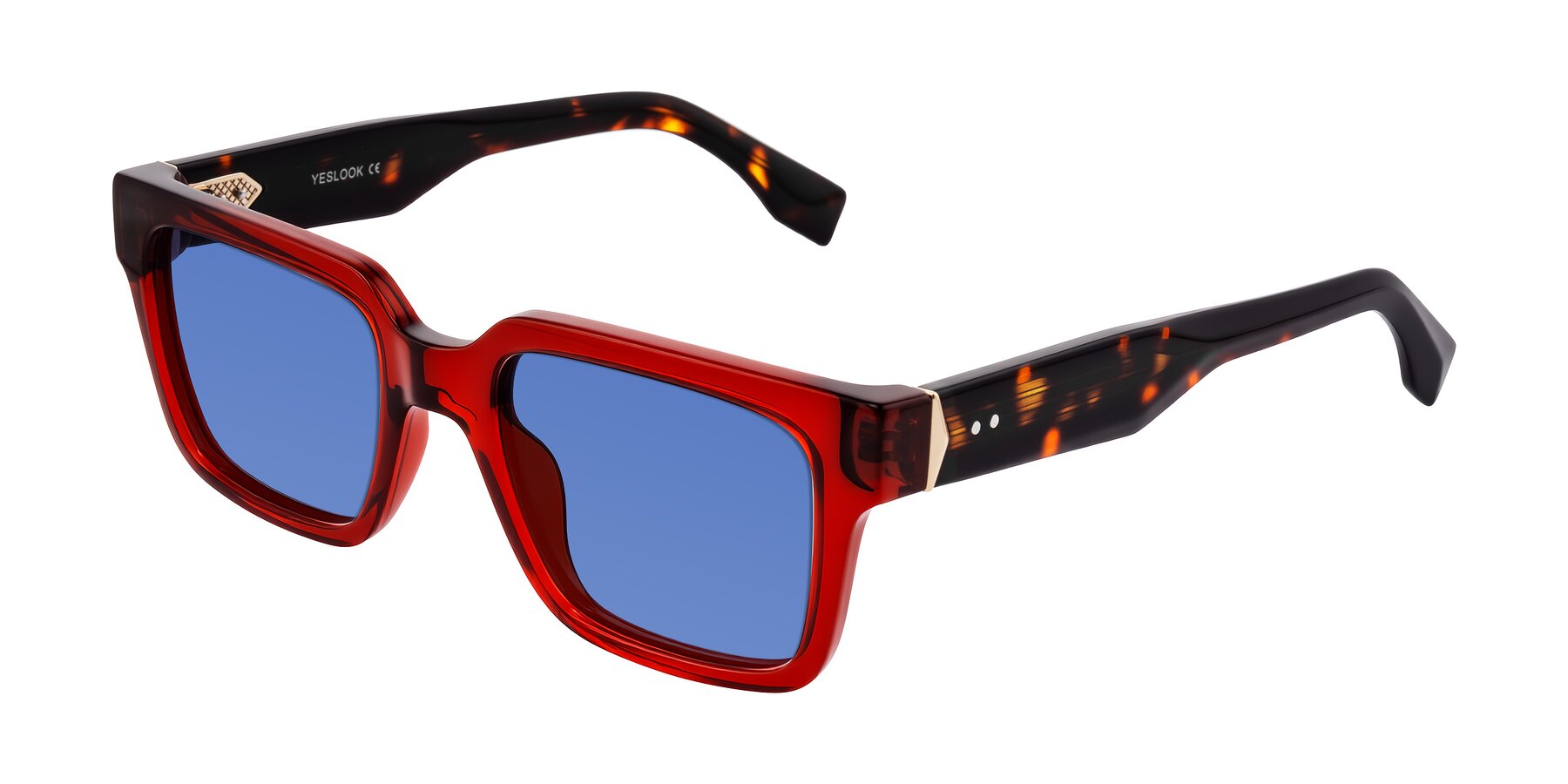 Angle of Nimble in Wine/Tortoise with Blue Tinted Lenses