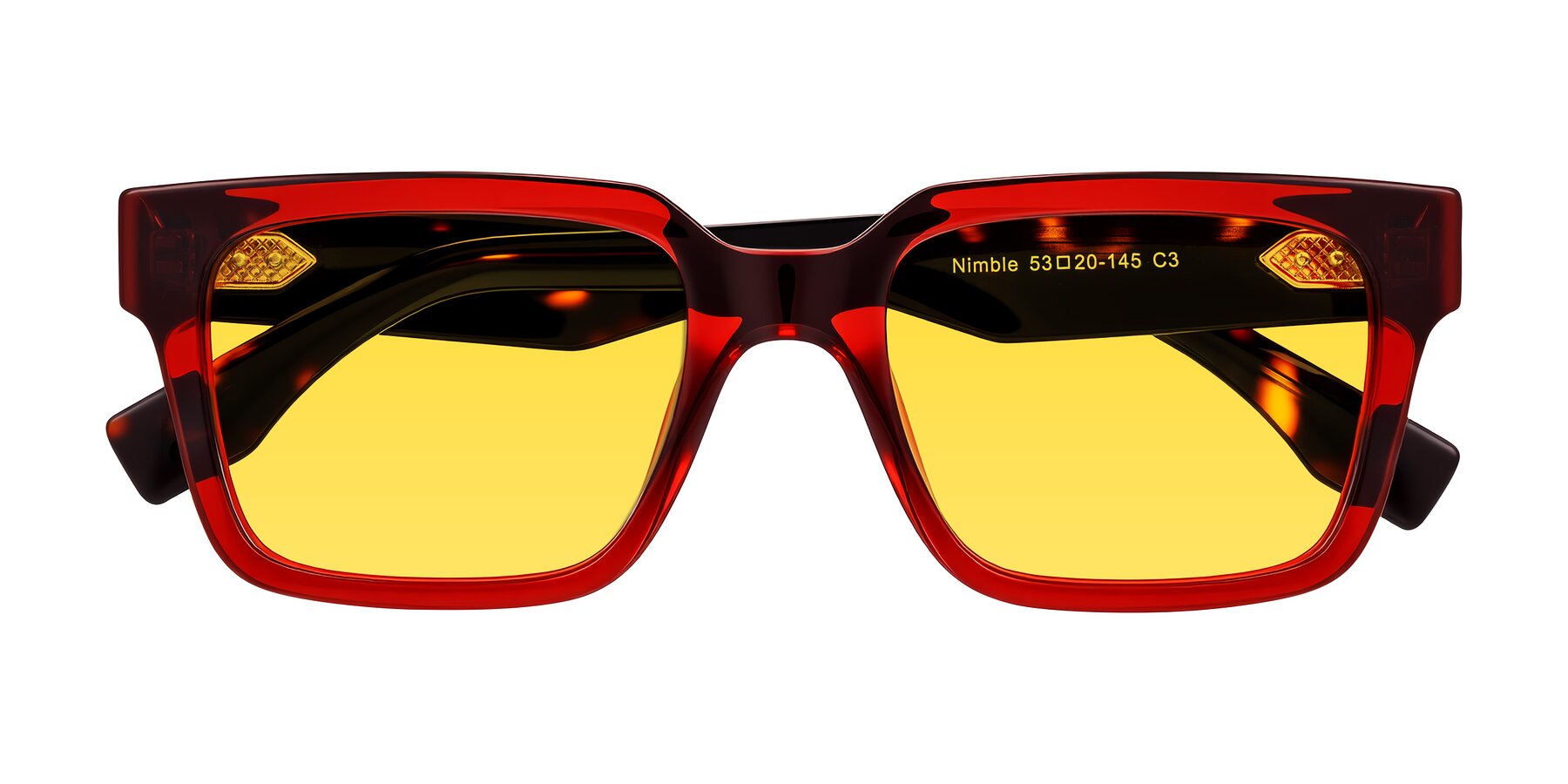 Folded Front of Nimble in Wine/Tortoise with Yellow Tinted Lenses