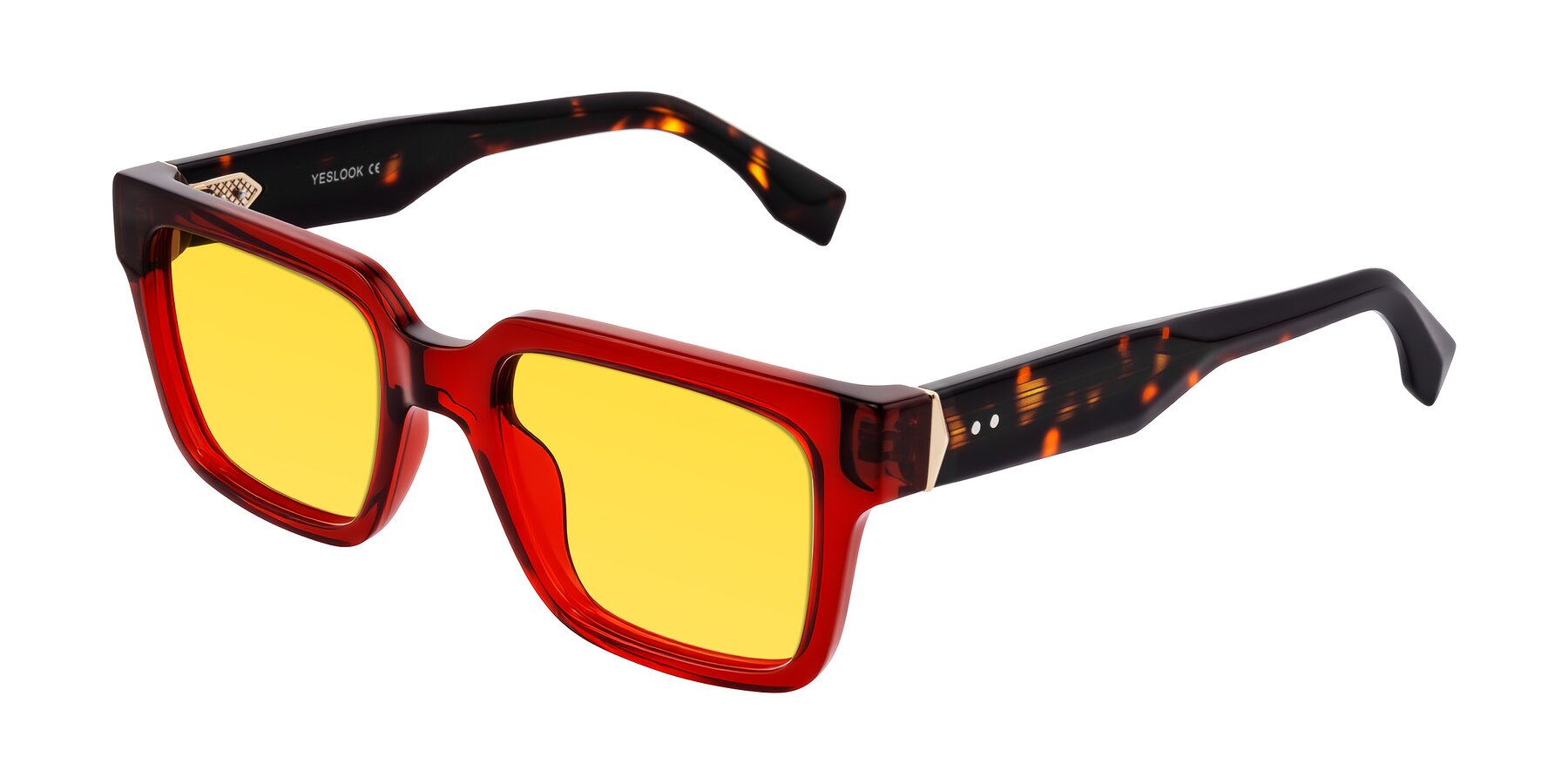 Angle of Nimble in Wine/Tortoise with Yellow Tinted Lenses
