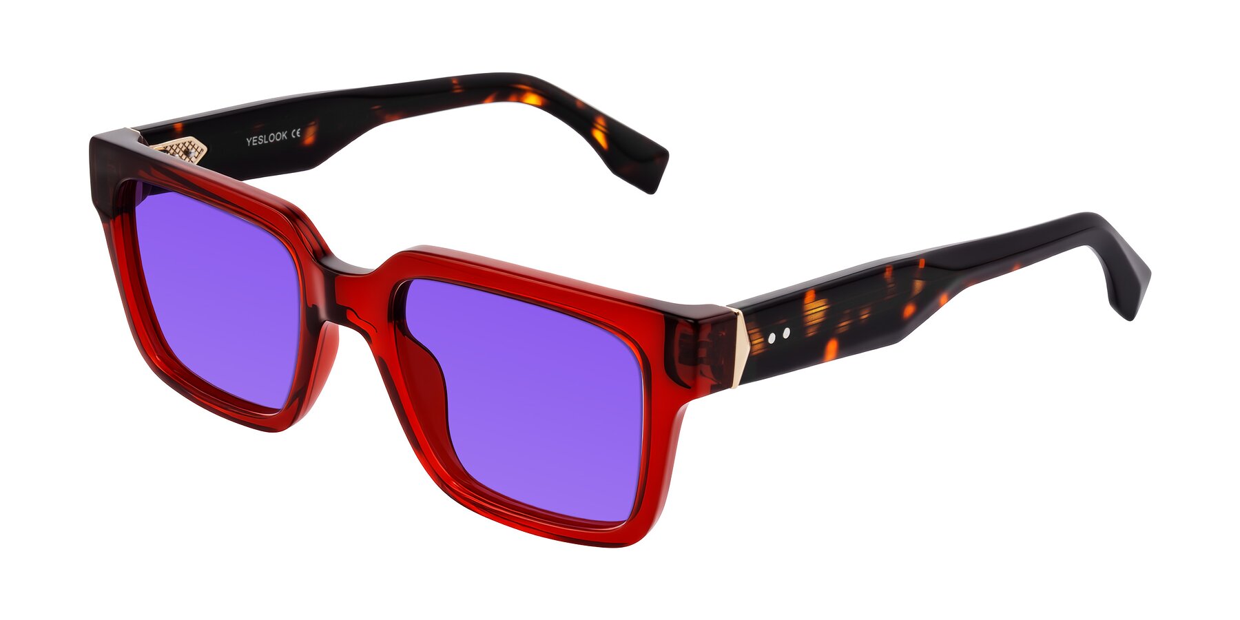 Angle of Nimble in Wine/Tortoise with Purple Tinted Lenses