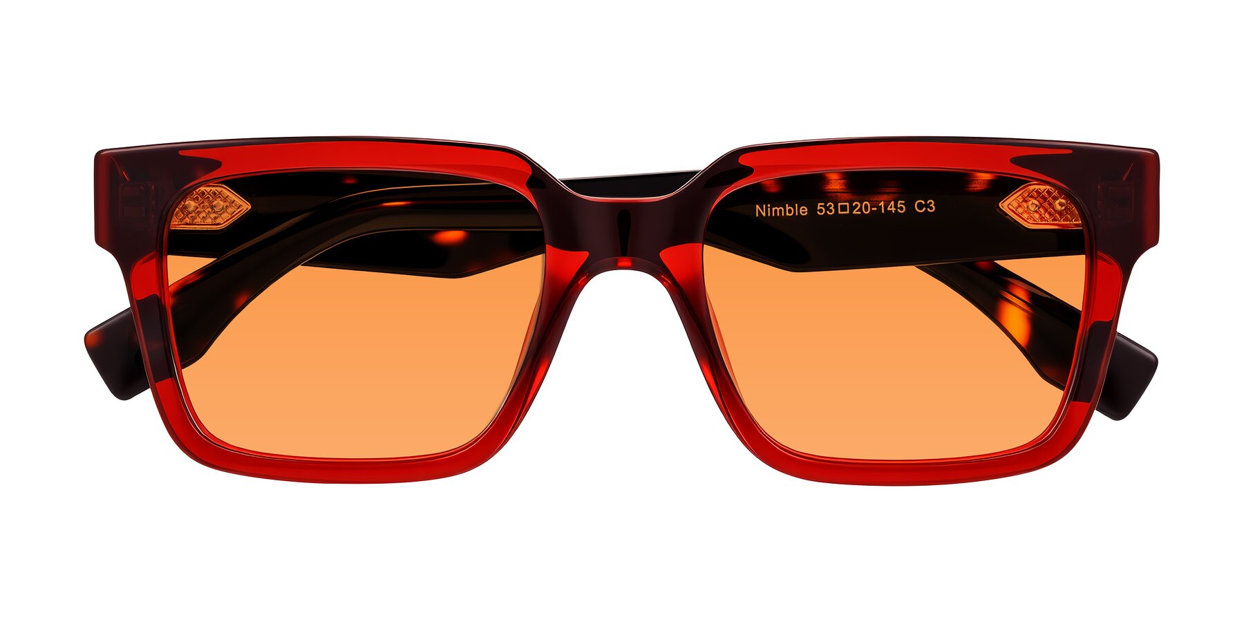 Folded Front of Nimble in Wine/Tortoise with Orange Tinted Lenses