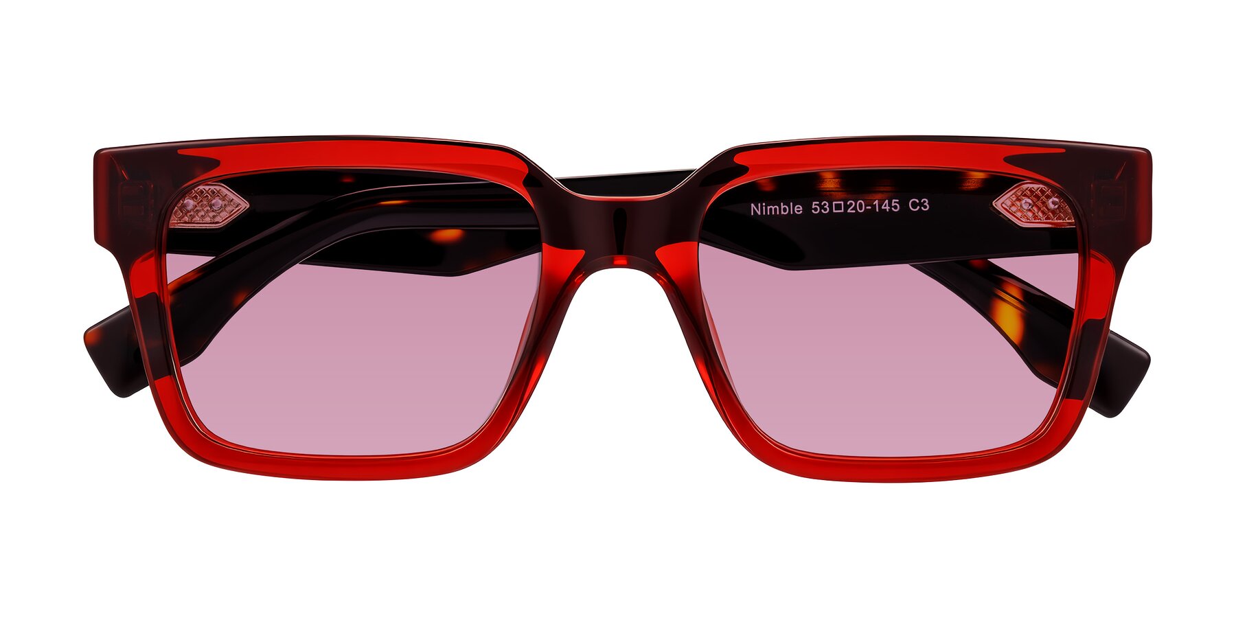 Folded Front of Nimble in Wine/Tortoise with Medium Wine Tinted Lenses