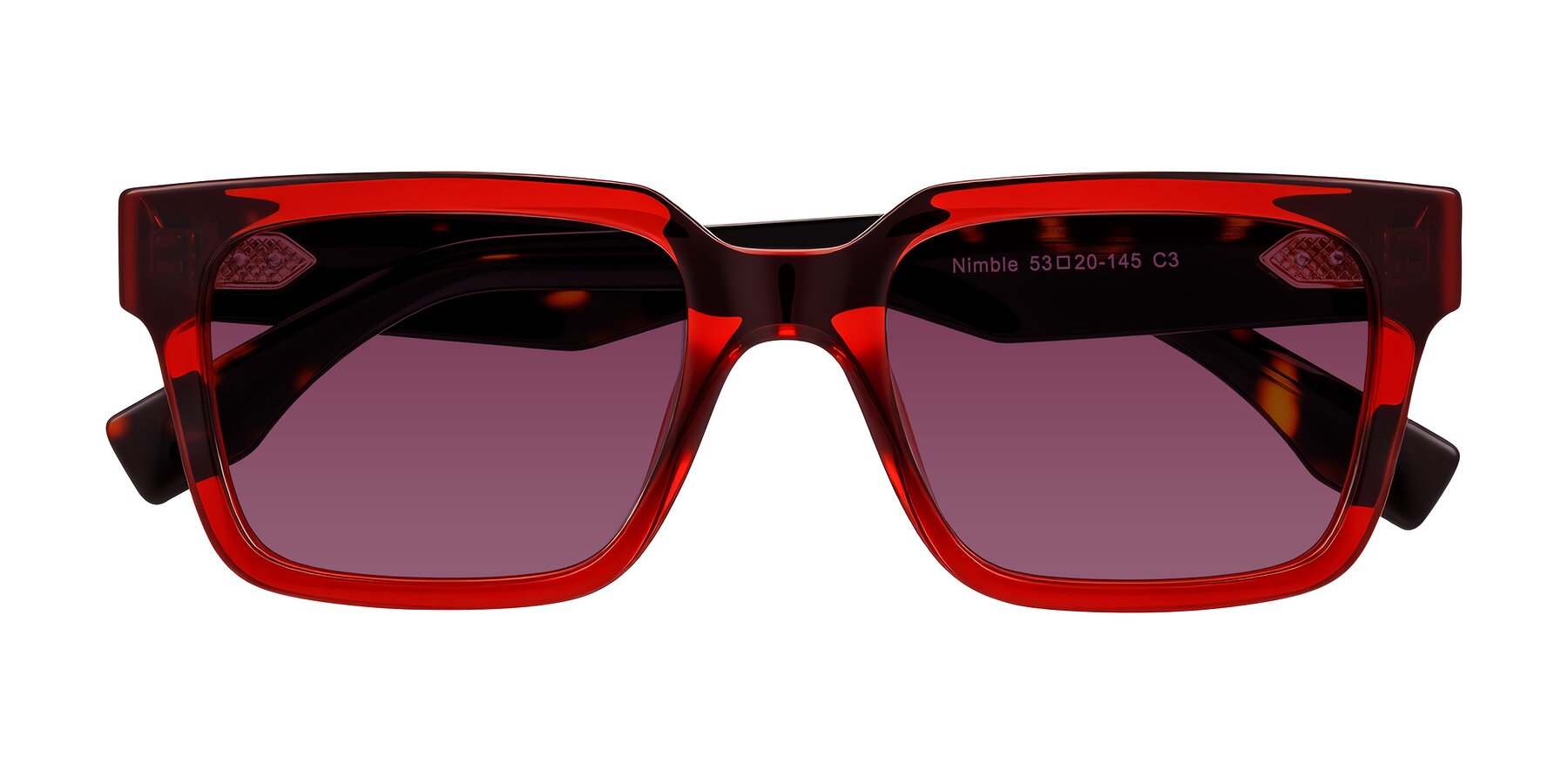 Folded Front of Nimble in Wine/Tortoise with Wine Tinted Lenses