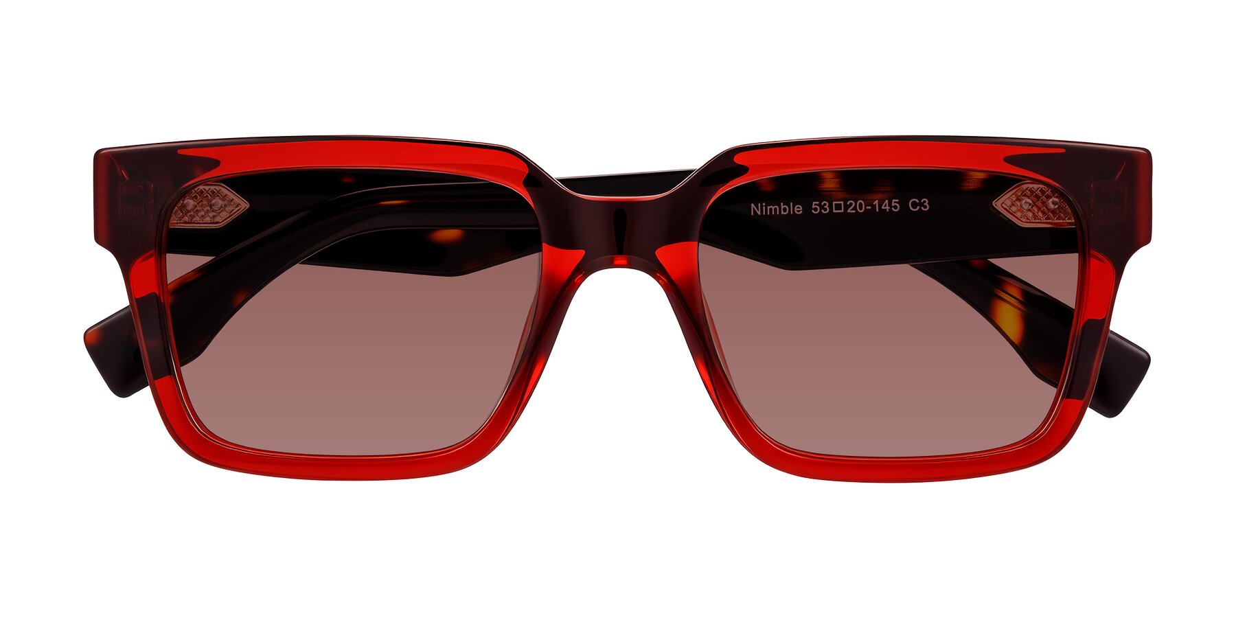 Folded Front of Nimble in Wine/Tortoise with Garnet Tinted Lenses