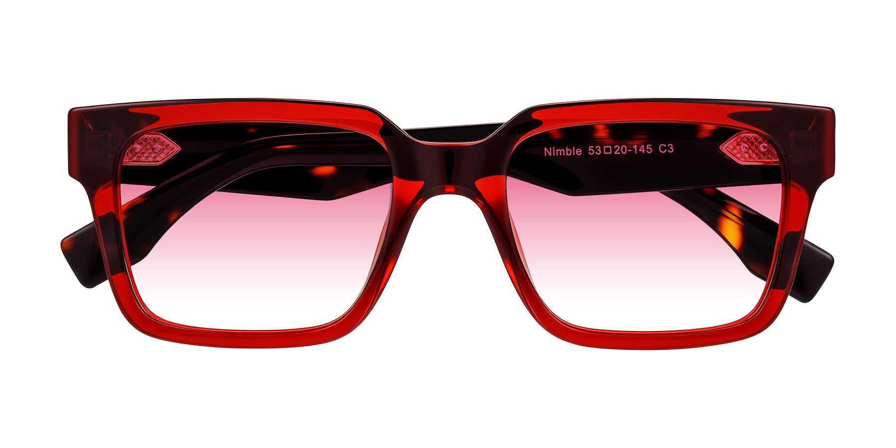 Folded Front of Nimble in Wine/Tortoise with Pink Gradient Lenses