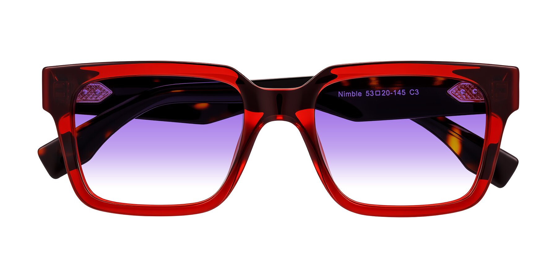 Folded Front of Nimble in Wine/Tortoise with Purple Gradient Lenses