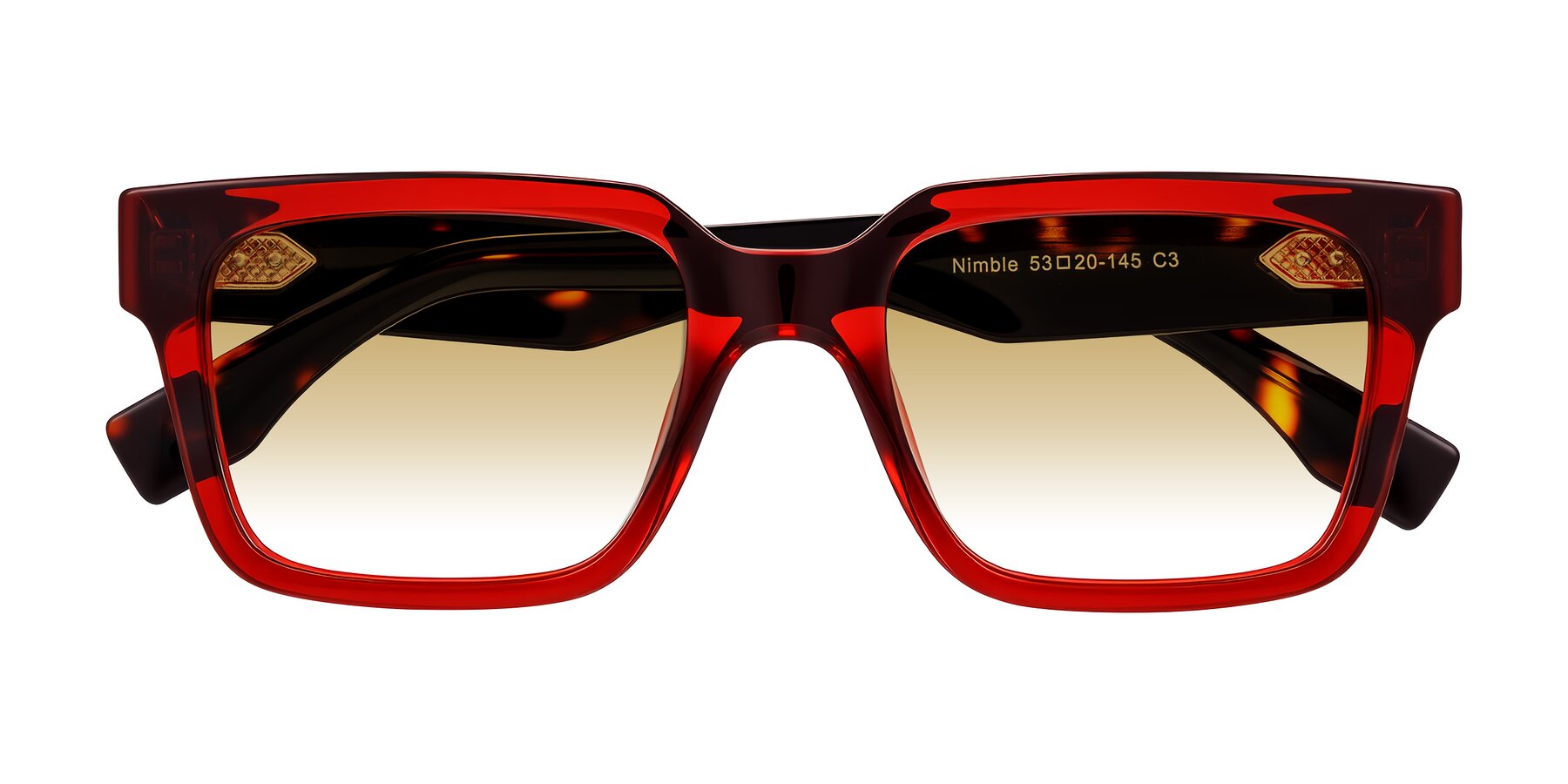 Folded Front of Nimble in Wine/Tortoise with Champagne Gradient Lenses