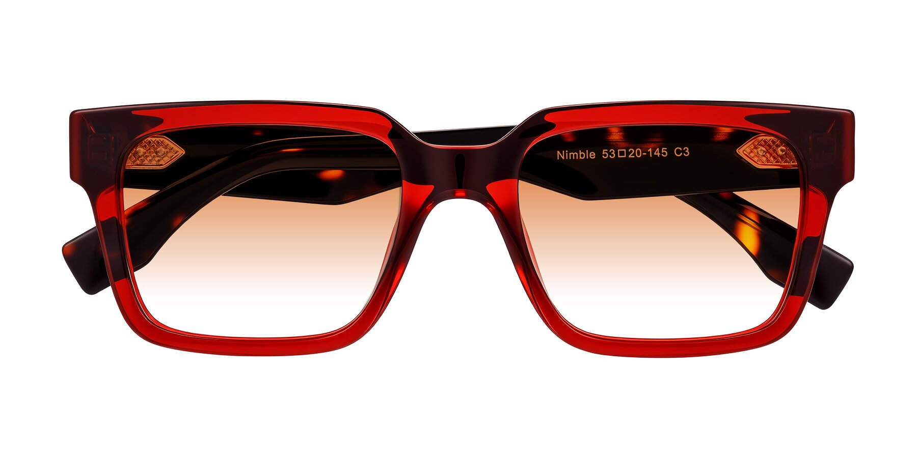 Folded Front of Nimble in Wine/Tortoise with Orange Gradient Lenses