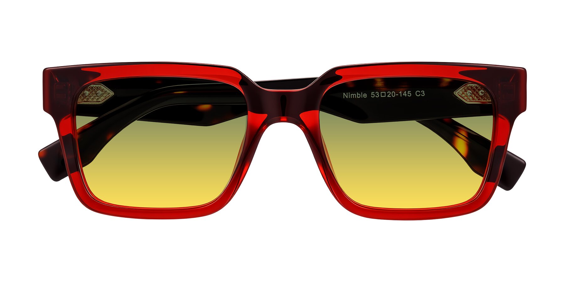 Folded Front of Nimble in Wine/Tortoise with Green / Yellow Gradient Lenses