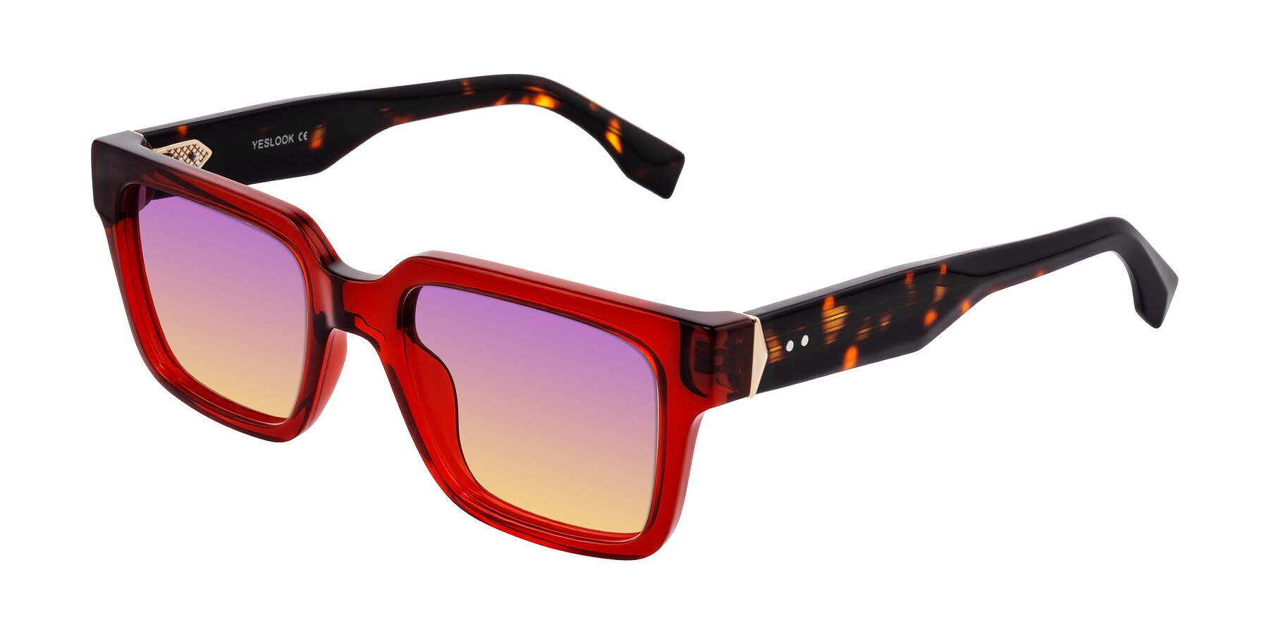 Angle of Nimble in Wine/Tortoise with Purple / Yellow Gradient Lenses