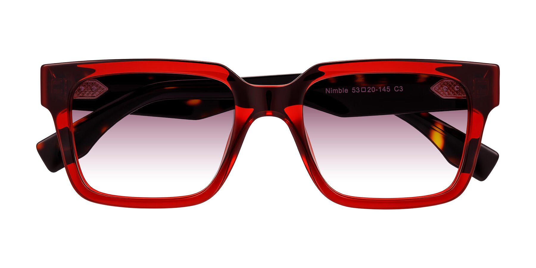 Folded Front of Nimble in Wine/Tortoise with Wine Gradient Lenses