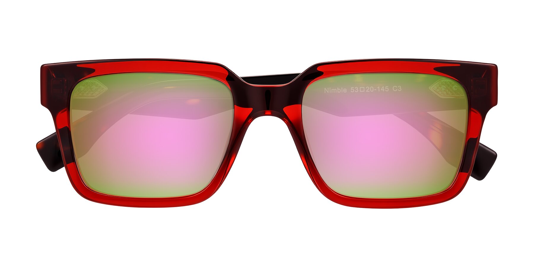 Folded Front of Nimble in Wine/Tortoise with Pink Mirrored Lenses