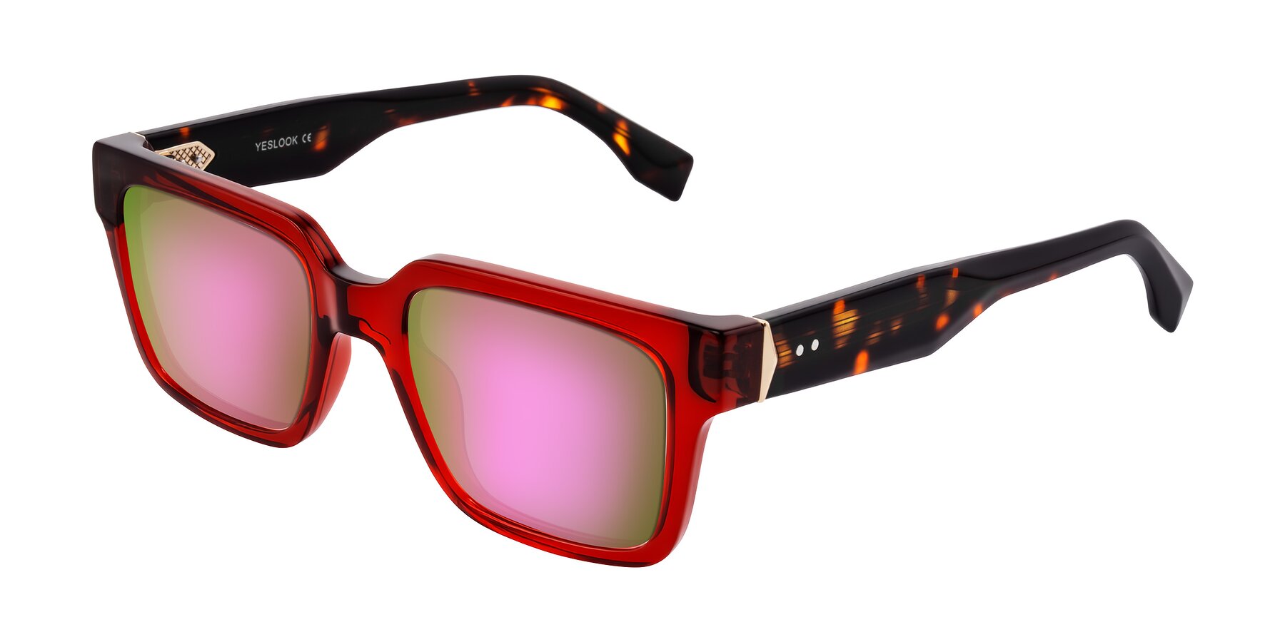 Angle of Nimble in Wine/Tortoise with Pink Mirrored Lenses