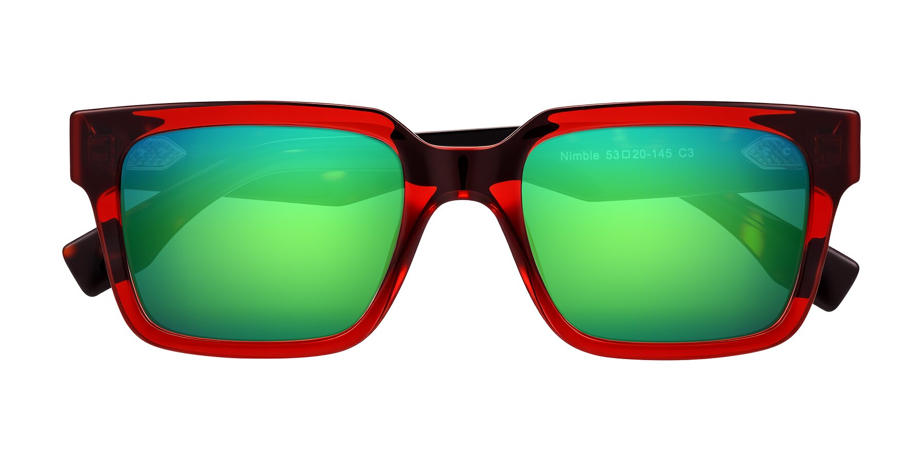 Folded Front of Nimble in Wine/Tortoise with Green Mirrored Lenses